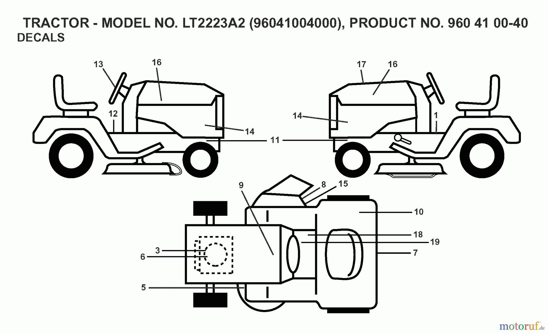  Jonsered Rasen  und Garten Traktoren LT2223 A2 (960410040, 96041004000) - Jonsered Lawn & Garden Tractor (2007-07) DECALS