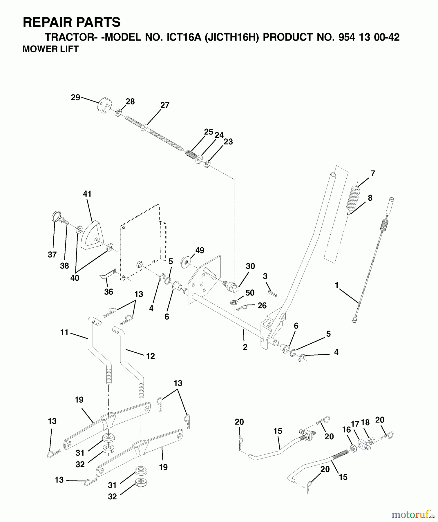  Jonsered Rasen  und Garten Traktoren ICT16A (JICTH16H, 954130042) - Jonsered Lawn & Garden Tractor (2002-01) MOWER LIFT / DECK LIFT