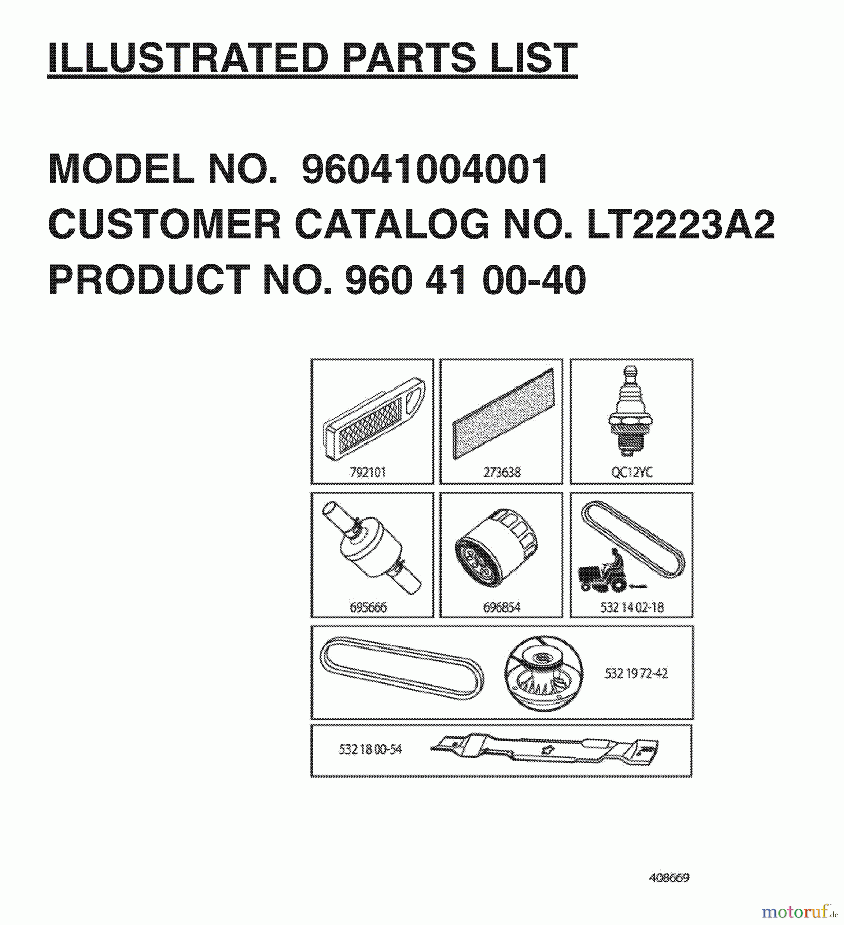  Jonsered Rasen  und Garten Traktoren LT2223 A2 (960410040, 96041004001) - Jonsered Lawn & Garden Tractor (2007-05) FREQUENTLY USED PARTS