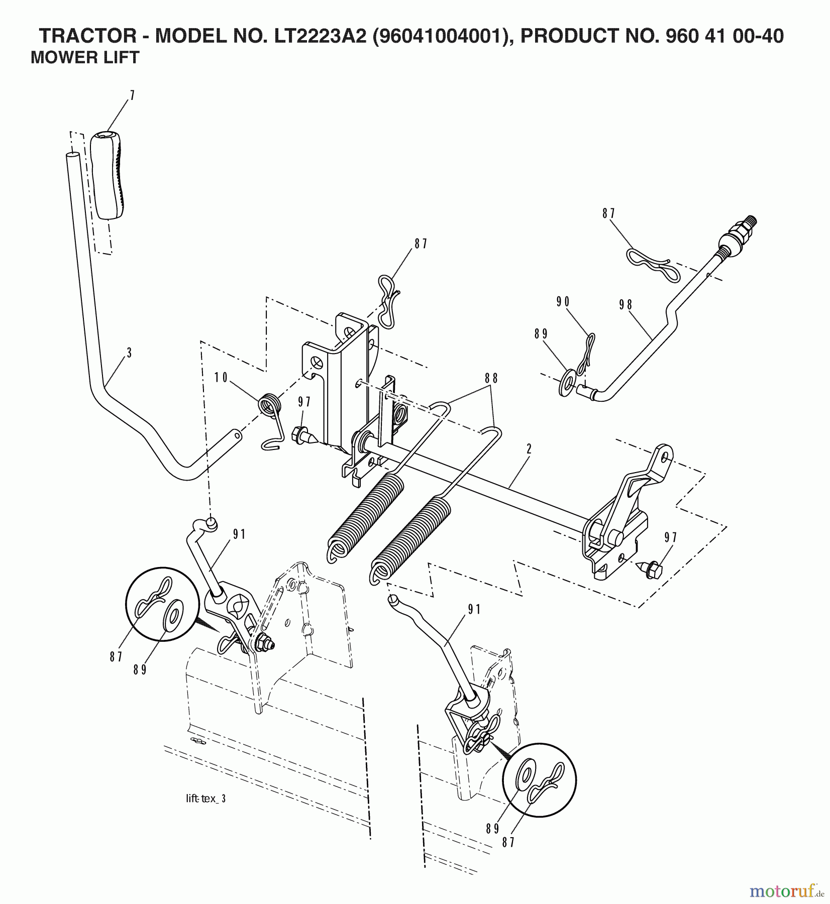  Jonsered Rasen  und Garten Traktoren LT2223 A2 (960410040, 96041004001) - Jonsered Lawn & Garden Tractor (2007-05) MOWER LIFT / DECK LIFT