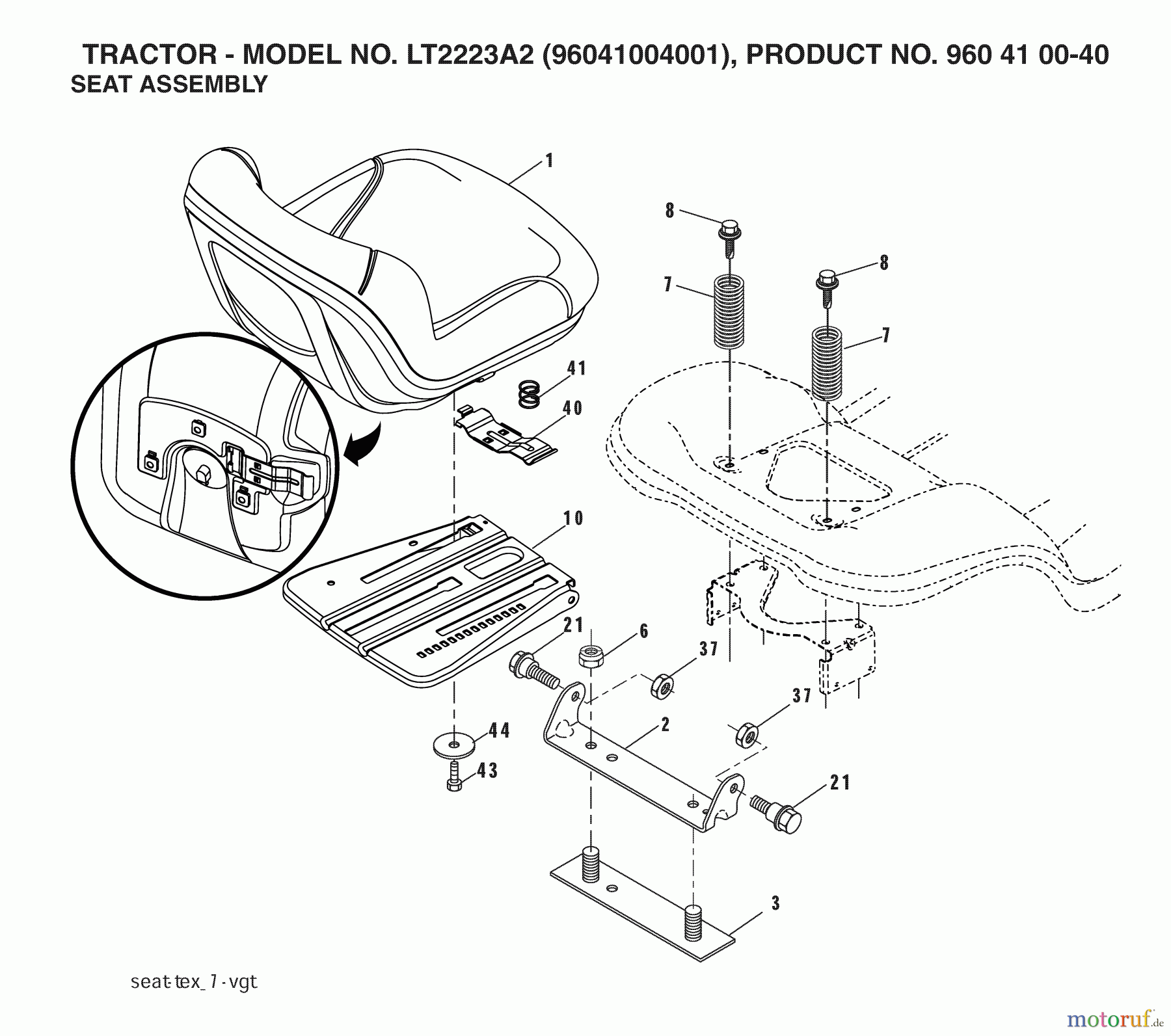 Jonsered Rasen und Garten Traktoren LT2223 A2 (960410040, 96041004001) - Jonsered Lawn & Garden Tractor (2007-05) SEAT