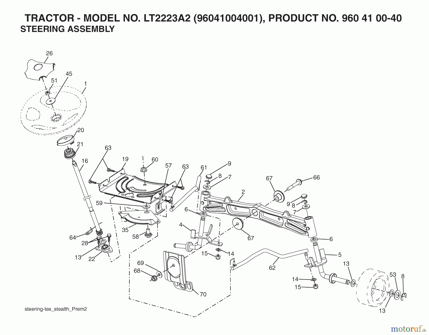 Jonsered Rasen und Garten Traktoren LT2223 A2 (960410040, 96041004001) - Jonsered Lawn & Garden Tractor (2007-05) STEERING