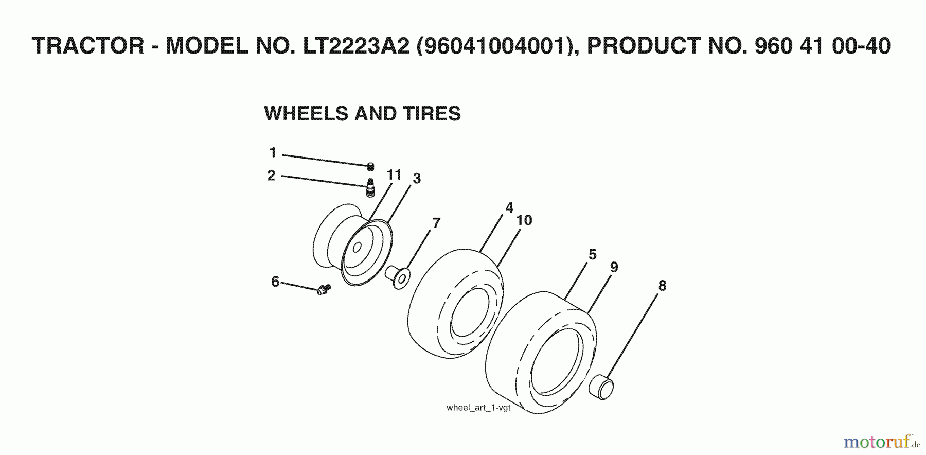 Jonsered Rasen und Garten Traktoren LT2223 A2 (960410040, 96041004001) - Jonsered Lawn & Garden Tractor (2007-05) WHEELS TIRES
