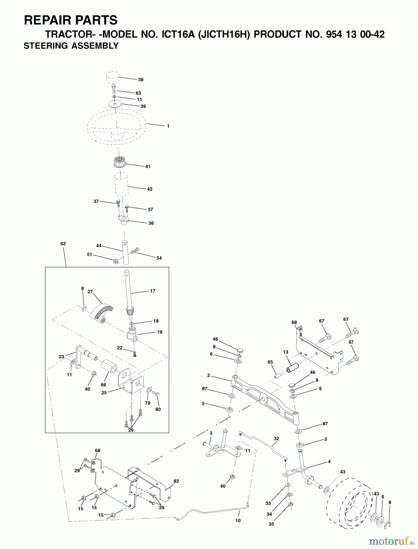 Jonsered Rasen und Garten Traktoren ICT16A (JICTH16H, 954130042) - Jonsered Lawn & Garden Tractor (2002-01) STEERING
