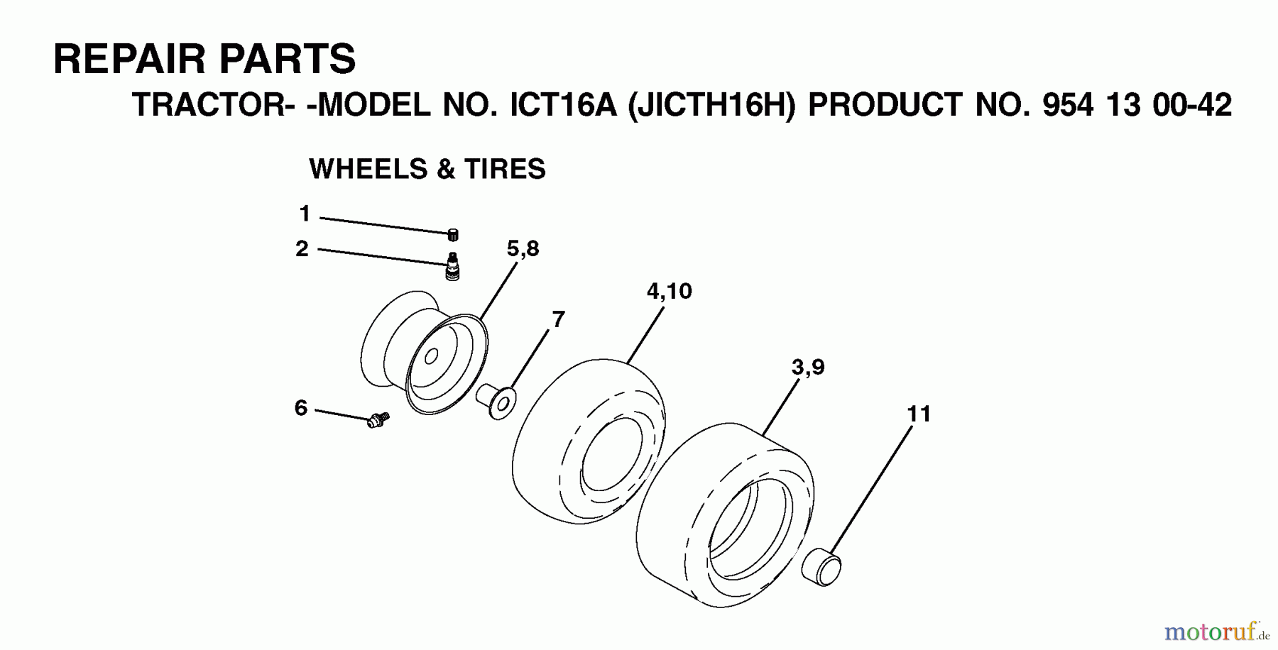 Jonsered Rasen und Garten Traktoren ICT16A (JICTH16H, 954130042) - Jonsered Lawn & Garden Tractor (2002-01) WHEELS TIRES