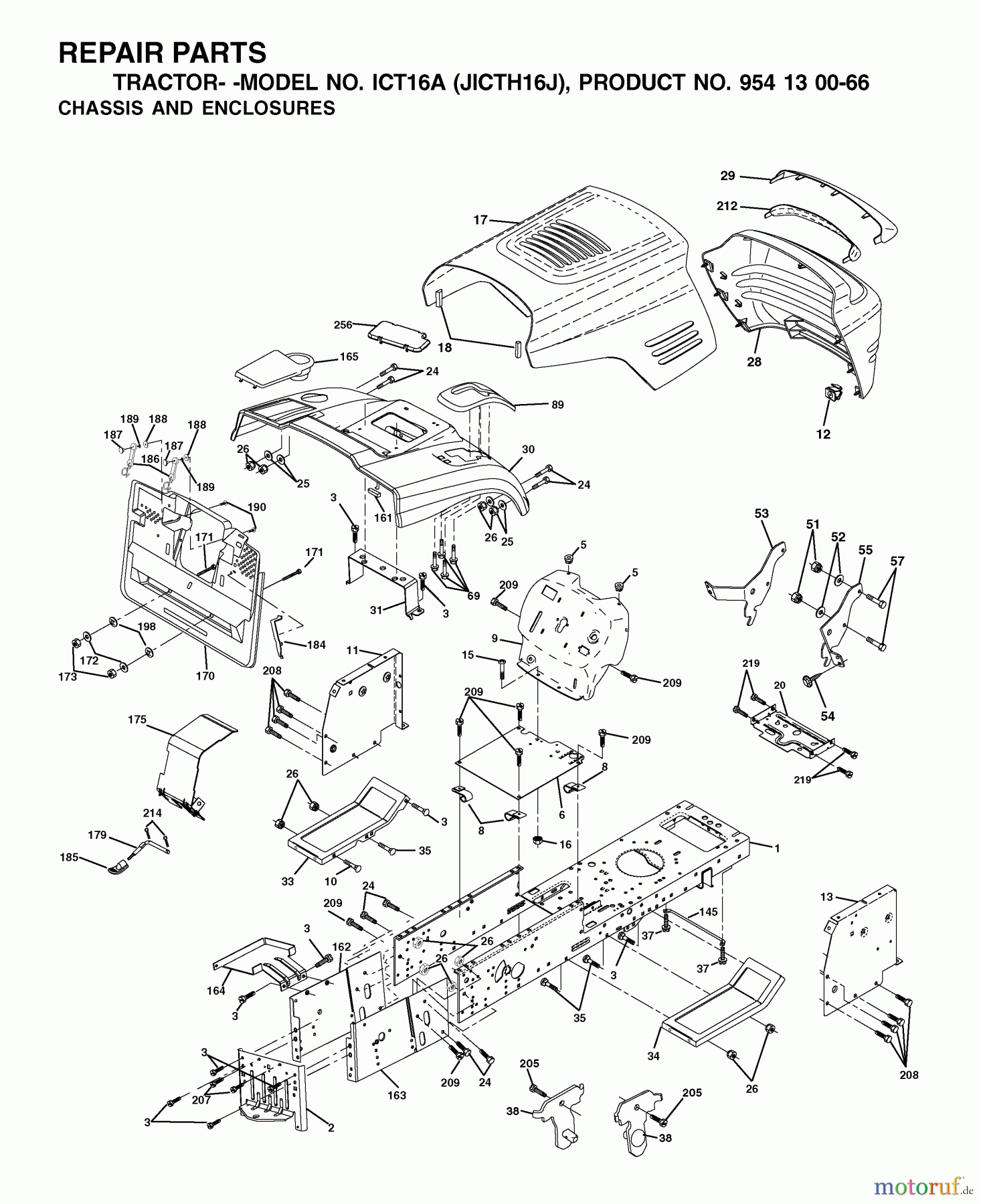 Jonsered Rasen und Garten Traktoren ICT16A (JICTH16J, 954130066) - Jonsered Lawn & Garden Tractor (2002-06) CHASSIS ENCLOSURES