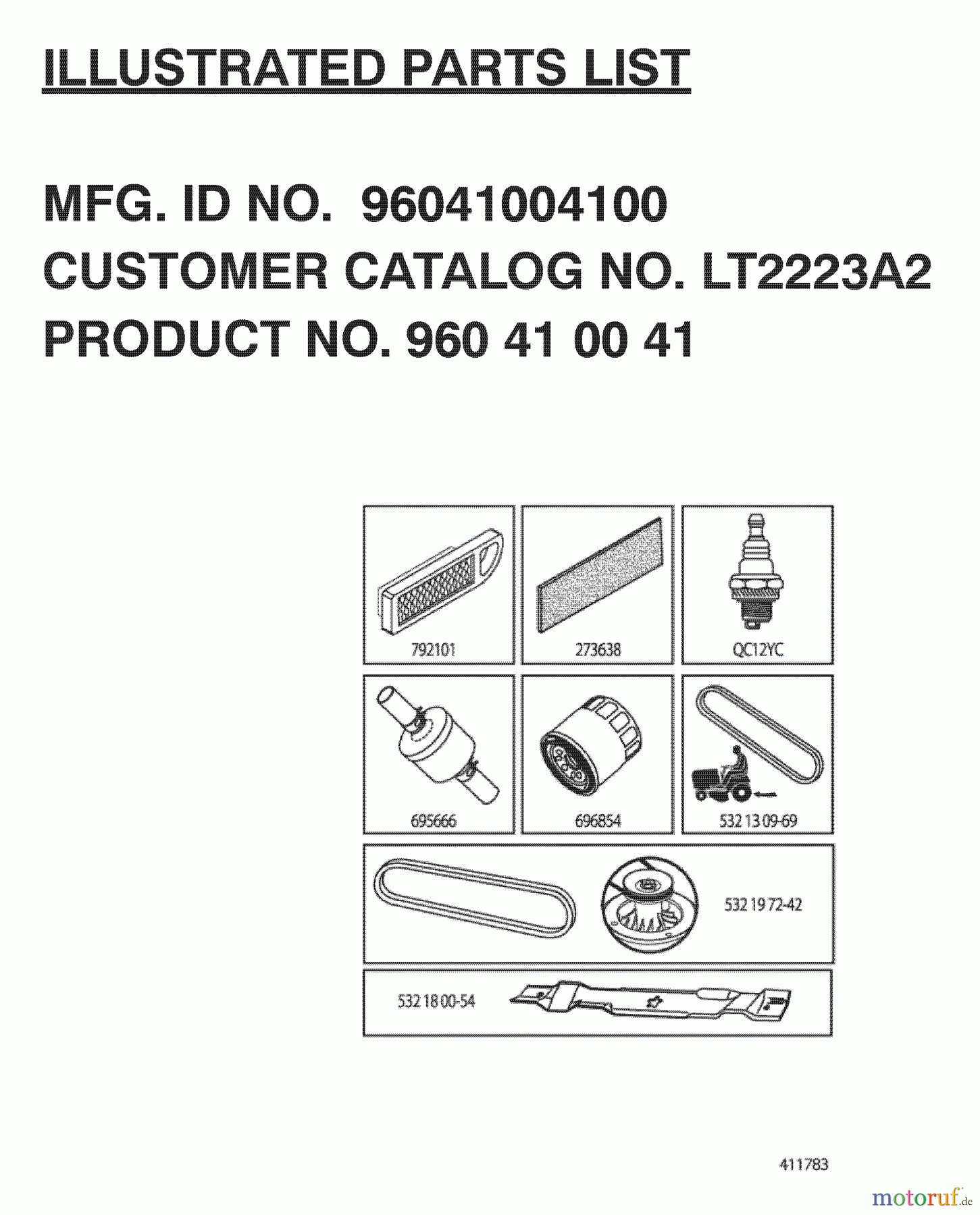 Jonsered Rasen und Garten Traktoren LT2223 A2 (96041004100) - Jonsered Lawn & Garden Tractor (2007-04) FREQUENTLY USED PARTS