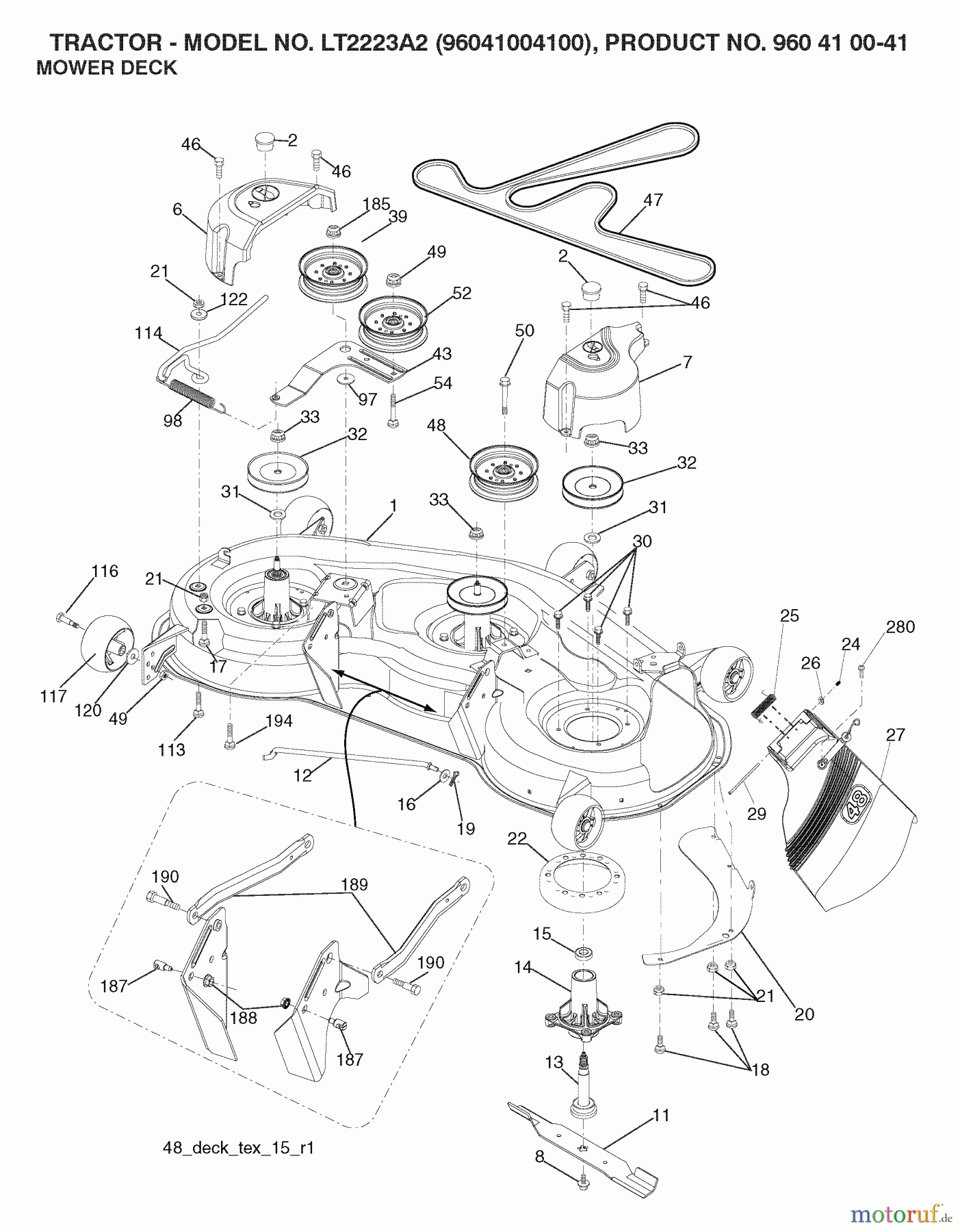  Jonsered Rasen  und Garten Traktoren LT2223 A2 (96041004100) - Jonsered Lawn & Garden Tractor (2007-04) MOWER DECK / CUTTING DECK