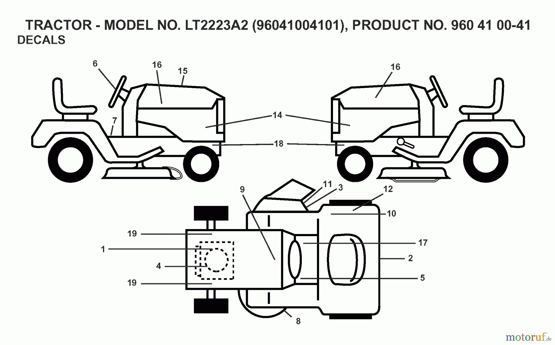  Jonsered Rasen  und Garten Traktoren LT2223 A2 (96041004101) - Jonsered Lawn & Garden Tractor (2007-06) DECALS