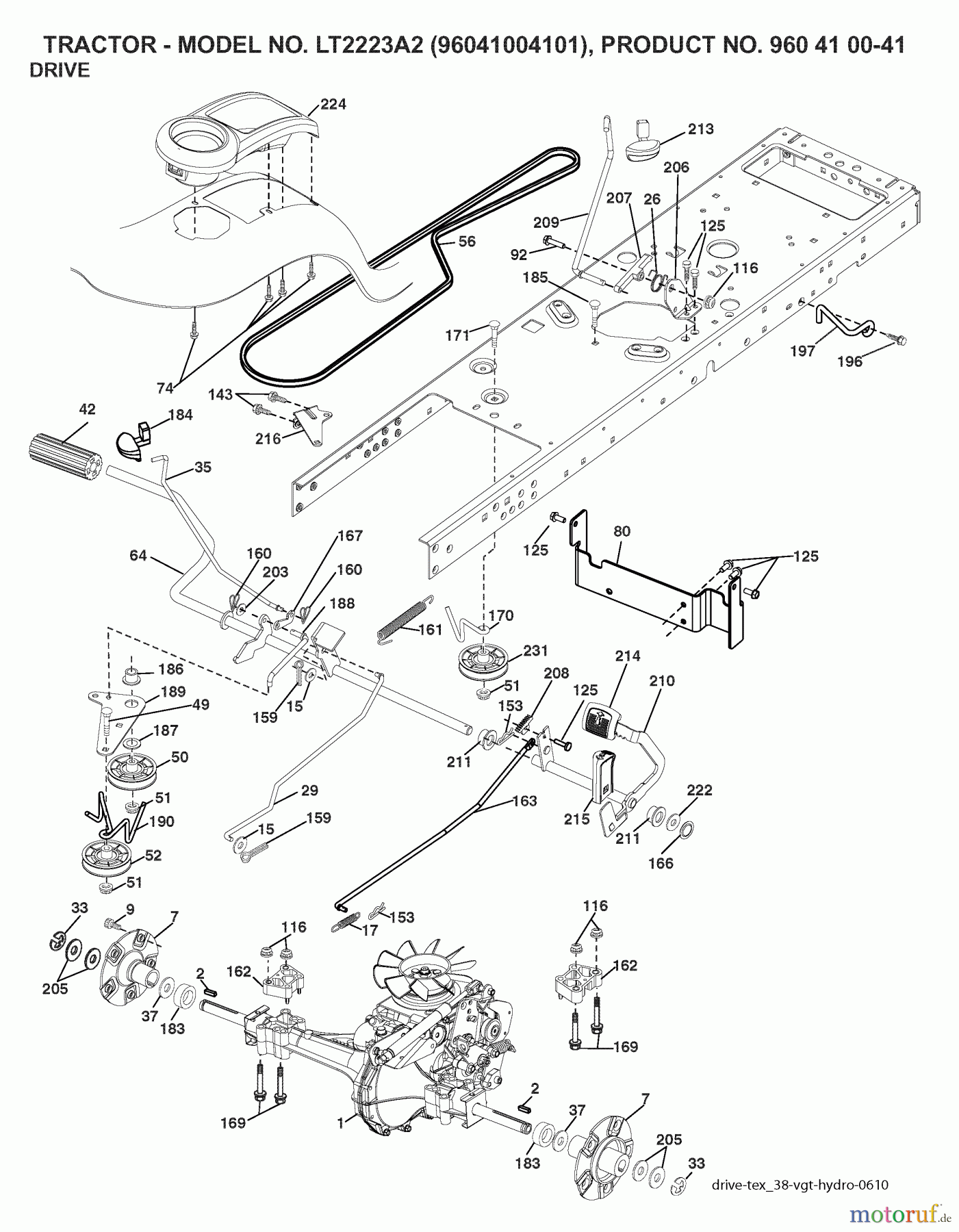  Jonsered Rasen  und Garten Traktoren LT2223 A2 (96041004101) - Jonsered Lawn & Garden Tractor (2007-06) DRIVE