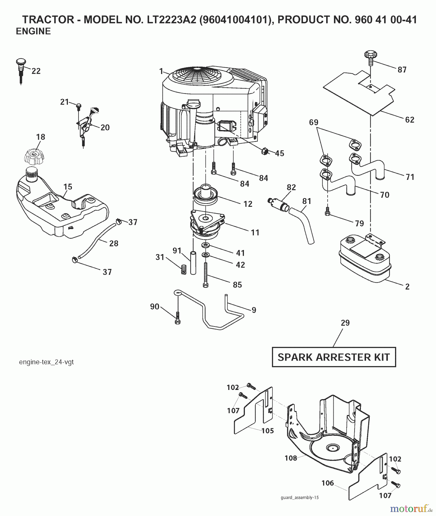 Jonsered Rasen und Garten Traktoren LT2223 A2 (96041004101) - Jonsered Lawn & Garden Tractor (2007-06) ENGINE