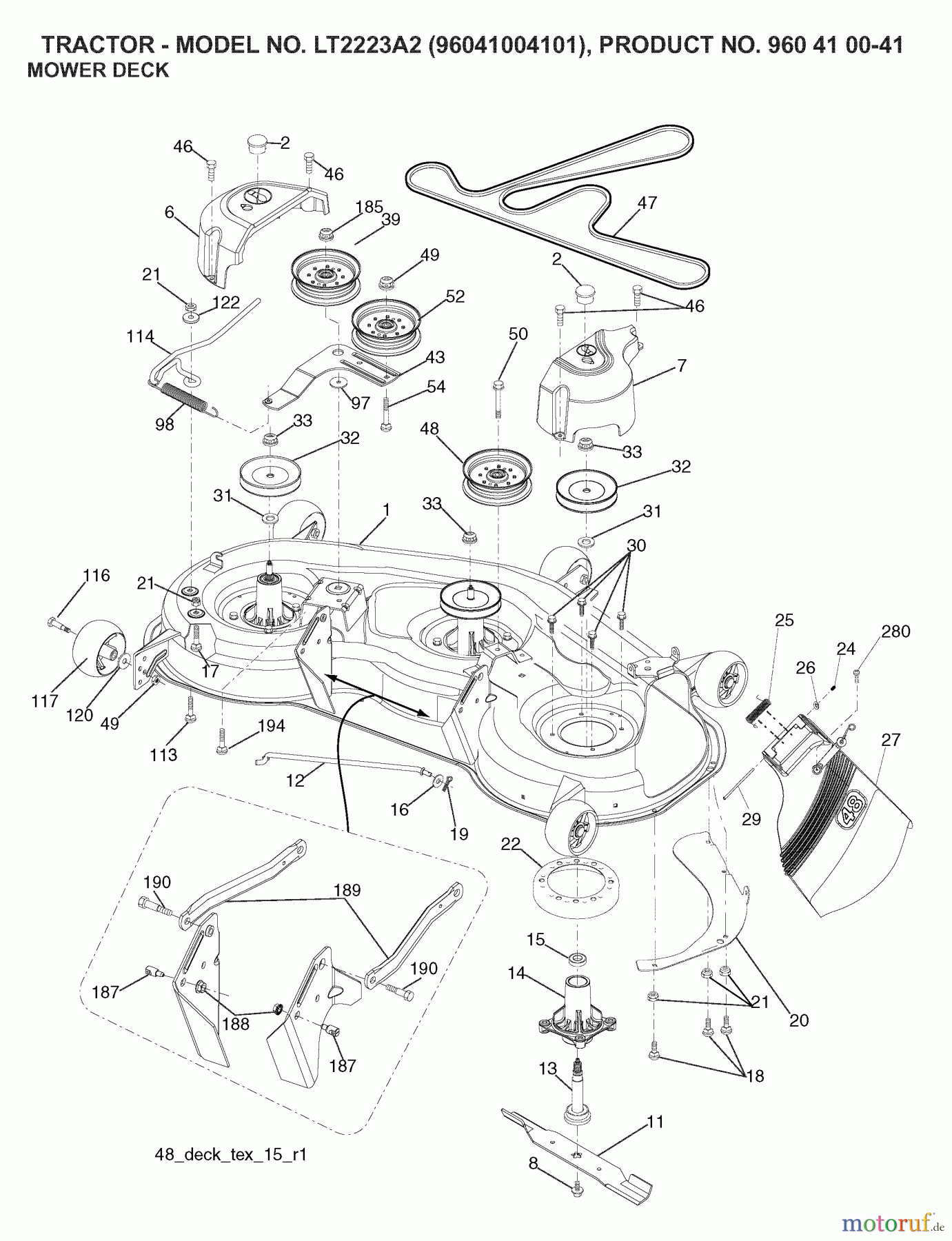 Jonsered Rasen und Garten Traktoren LT2223 A2 (96041004101) - Jonsered Lawn & Garden Tractor (2007-06) MOWER DECK / CUTTING DECK