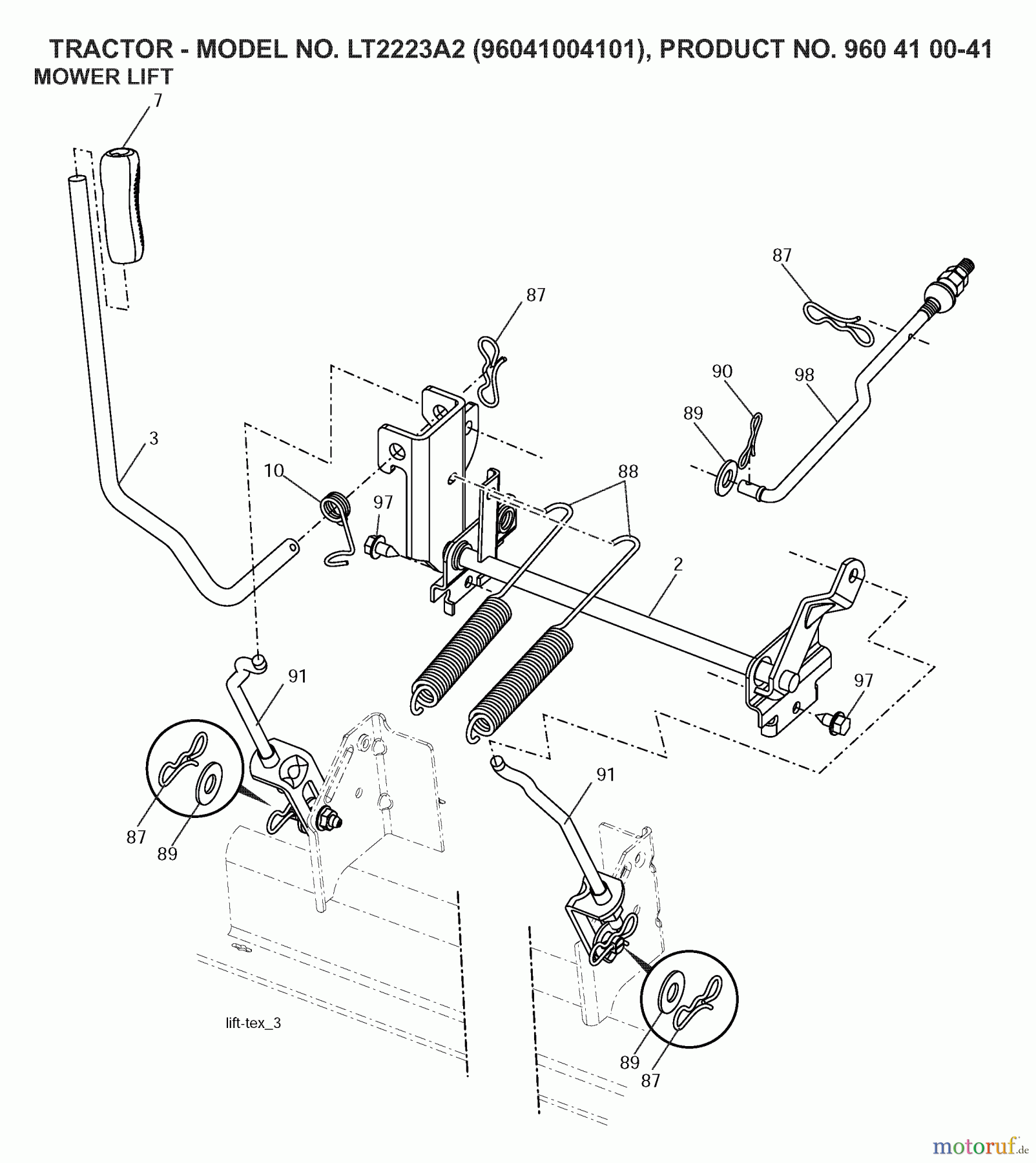 Jonsered Rasen und Garten Traktoren LT2223 A2 (96041004101) - Jonsered Lawn & Garden Tractor (2007-06) MOWER LIFT / DECK LIFT