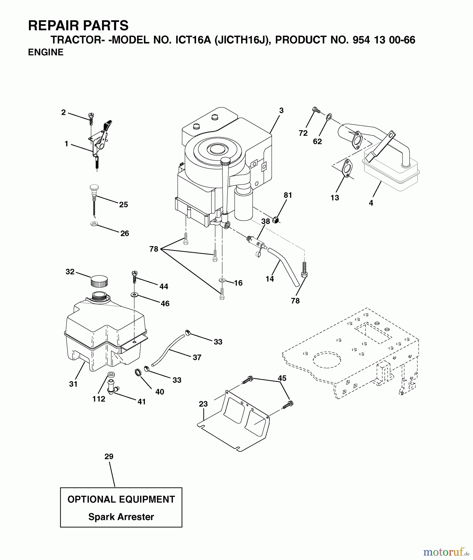 Jonsered Rasen und Garten Traktoren ICT16A (JICTH16J, 954130066) - Jonsered Lawn & Garden Tractor (2002-06) ENGINE