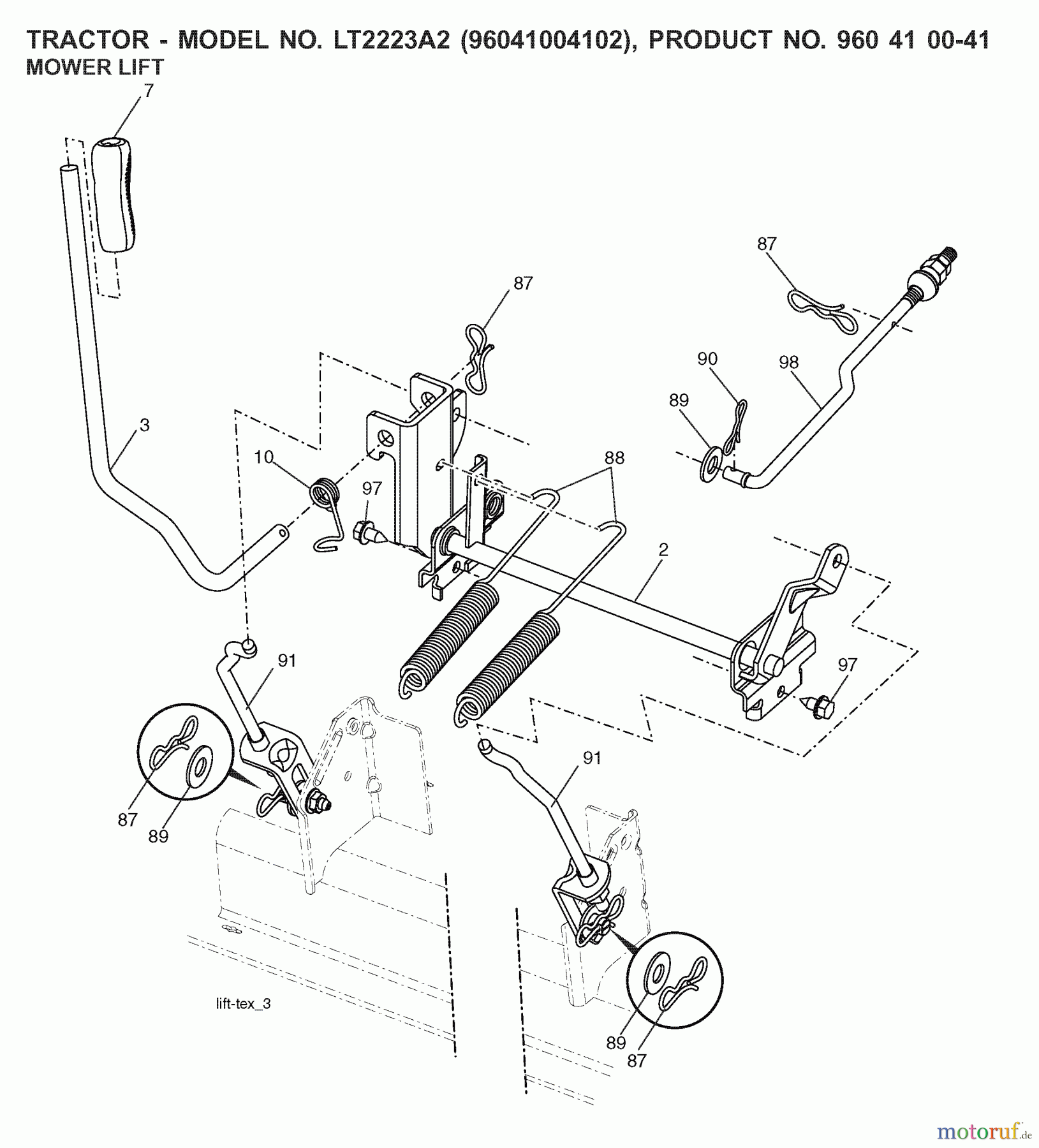 Jonsered Rasen und Garten Traktoren LT2223 A2 (96041004102) - Jonsered Lawn & Garden Tractor (2008-01) MOWER LIFT / DECK LIFT