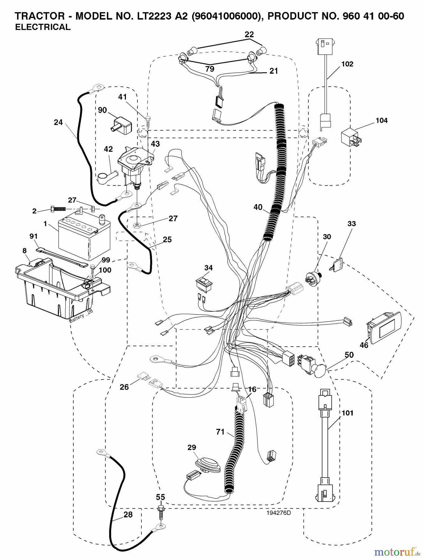 Jonsered Rasen und Garten Traktoren LT2223 A2 (96041006000) - Jonsered Lawn & Garden Tractor (2007-04) ELECTRICAL
