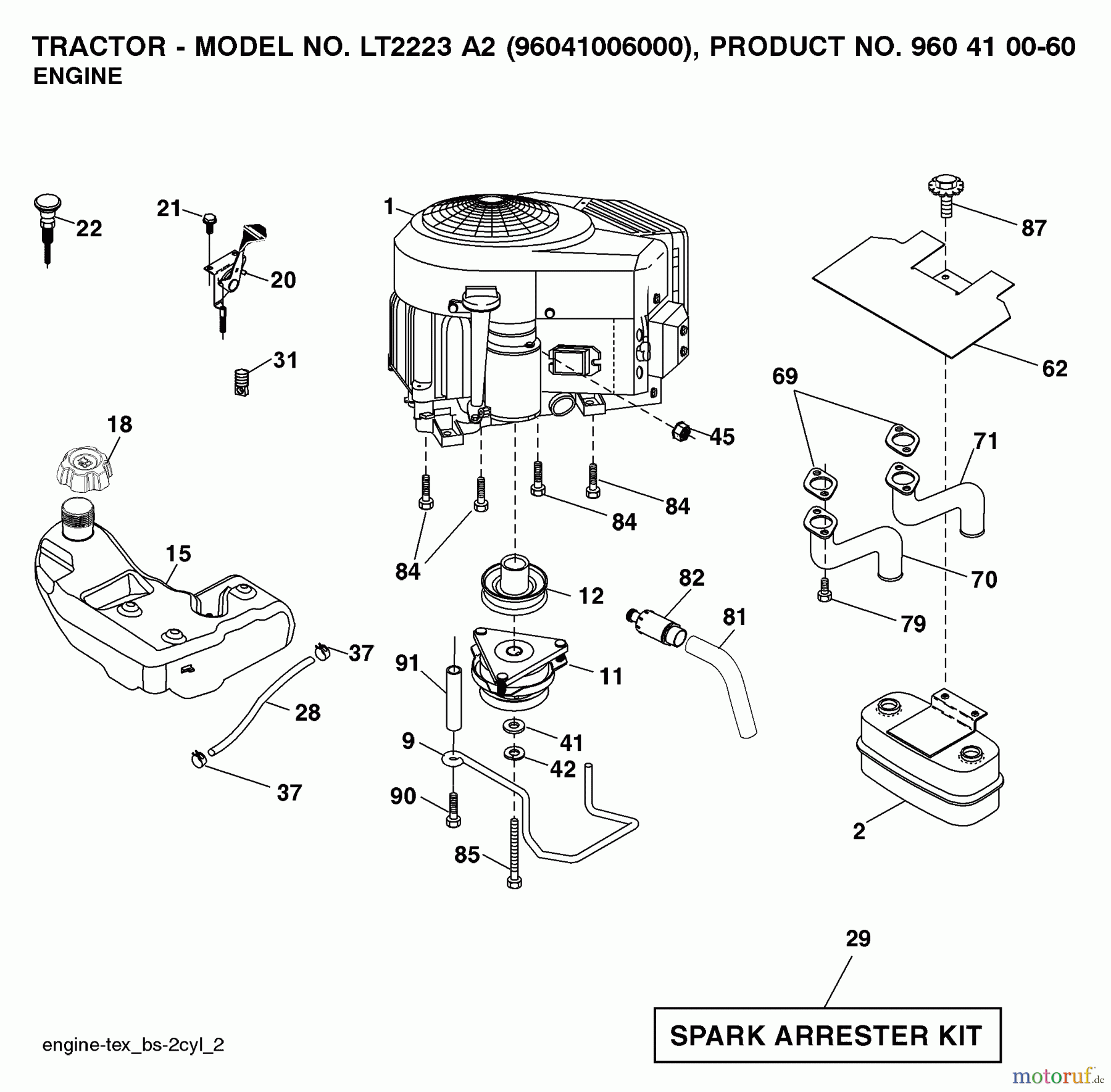  Jonsered Rasen  und Garten Traktoren LT2223 A2 (96041006000) - Jonsered Lawn & Garden Tractor (2007-04) ENGINE