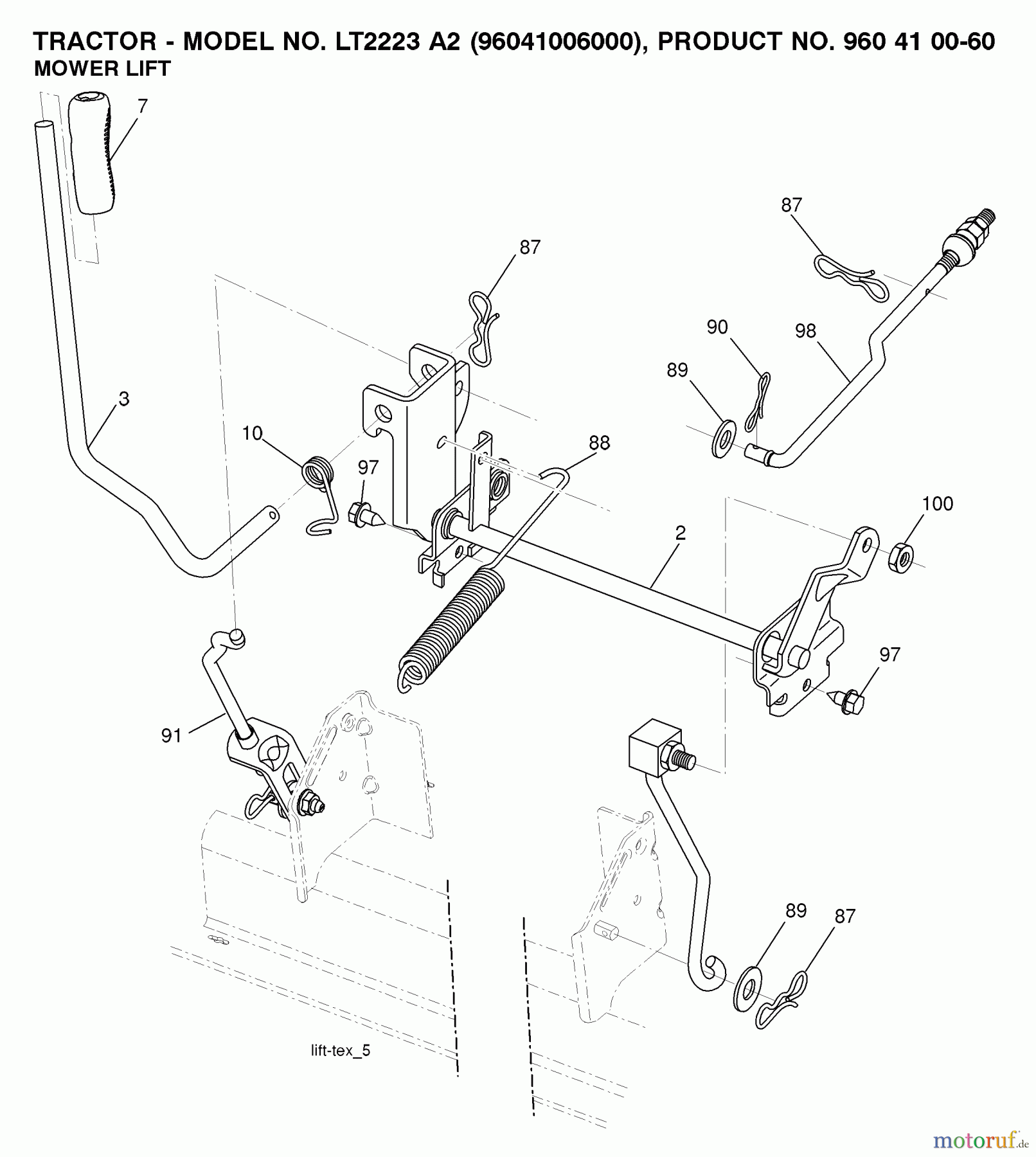 Jonsered Rasen und Garten Traktoren LT2223 A2 (96041006000) - Jonsered Lawn & Garden Tractor (2007-04) MOWER LIFT / DECK LIFT