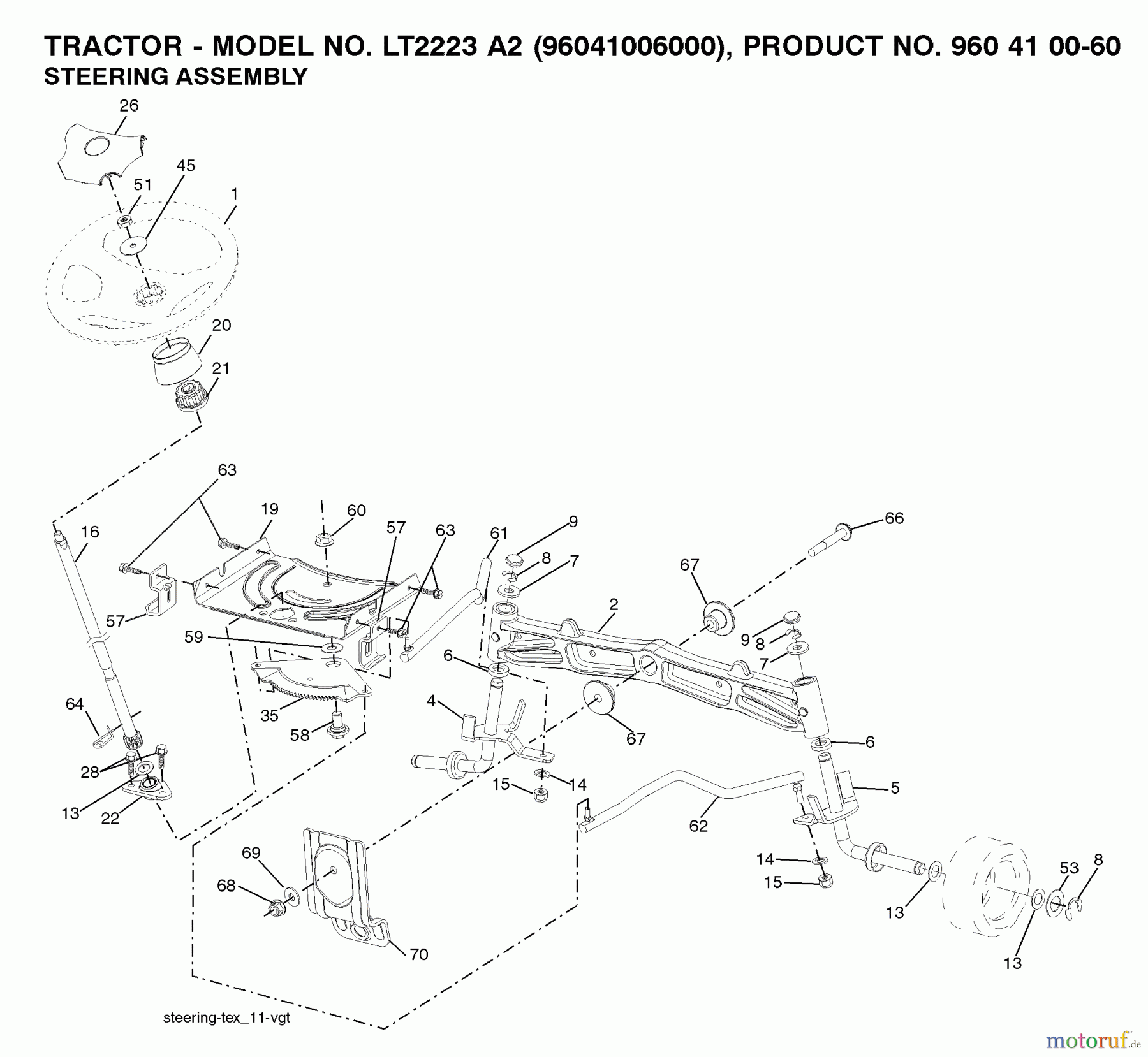  Jonsered Rasen  und Garten Traktoren LT2223 A2 (96041006000) - Jonsered Lawn & Garden Tractor (2007-04) STEERING