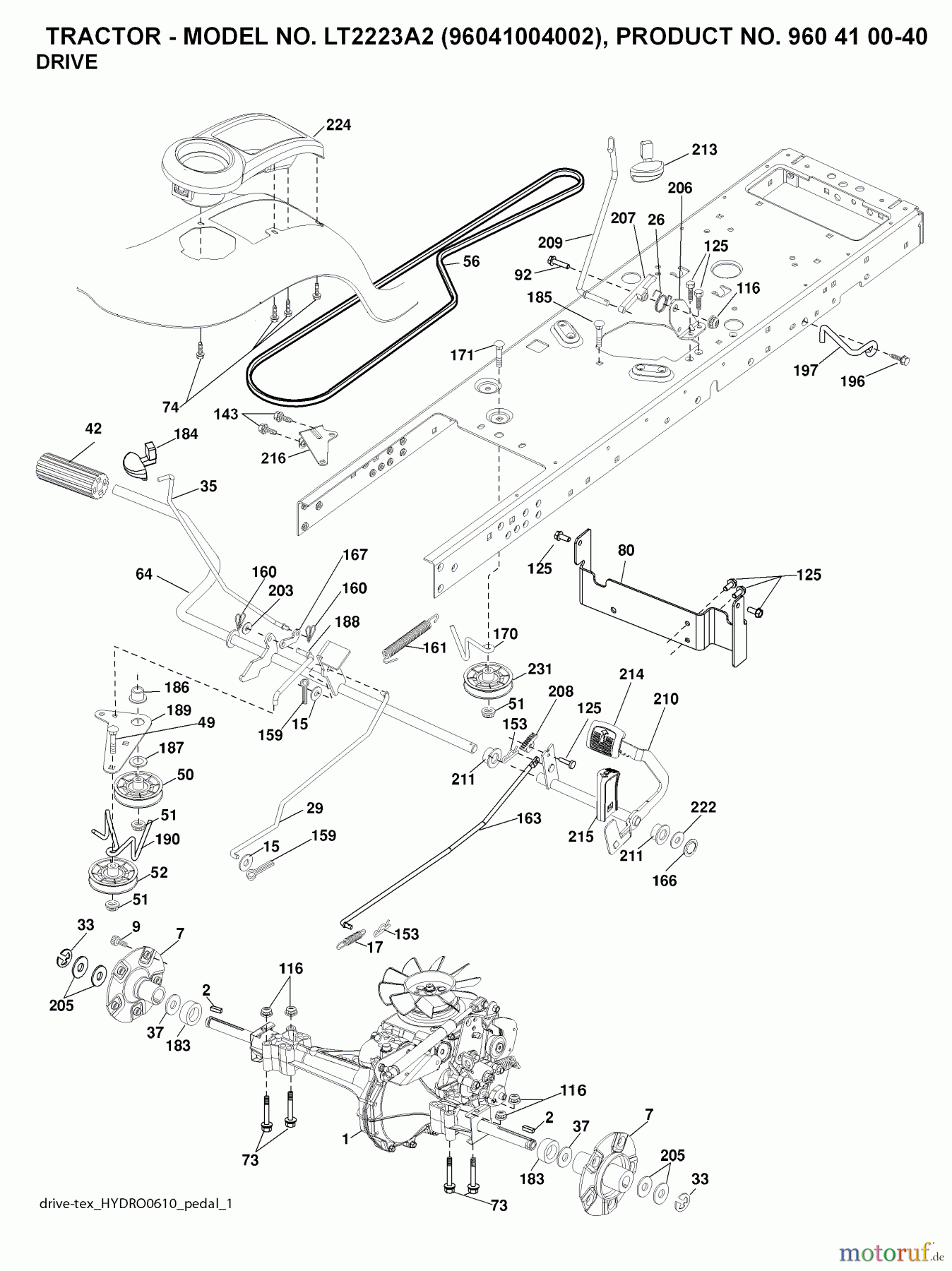 Jonsered Rasen und Garten Traktoren LT2223 A2 (96041004003) - Jonsered Lawn & Garden Tractor (2008-01) DRIVE