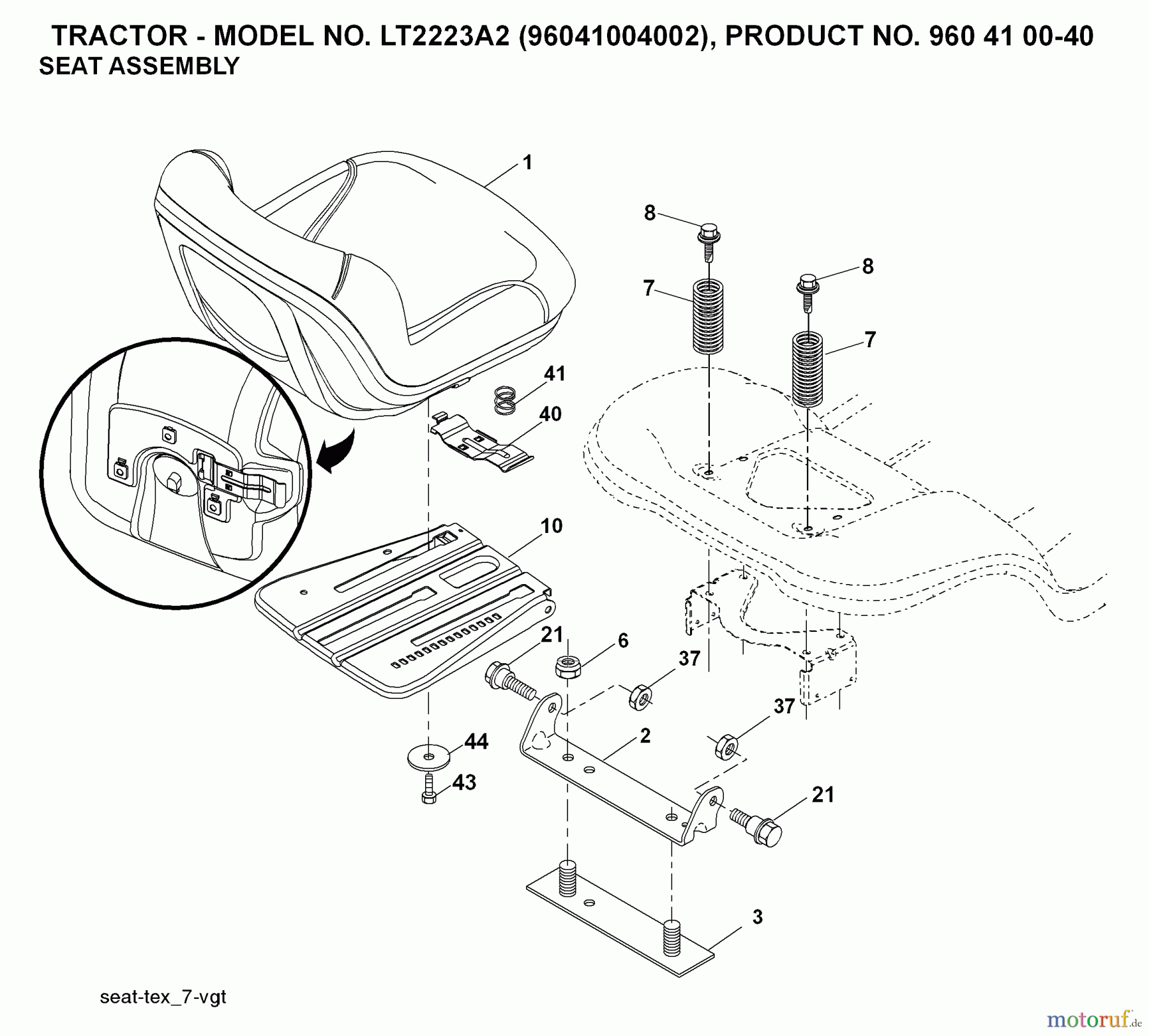  Jonsered Rasen  und Garten Traktoren LT2223 A2 (96041006001) - Jonsered Lawn & Garden Tractor (2008-01) SEAT