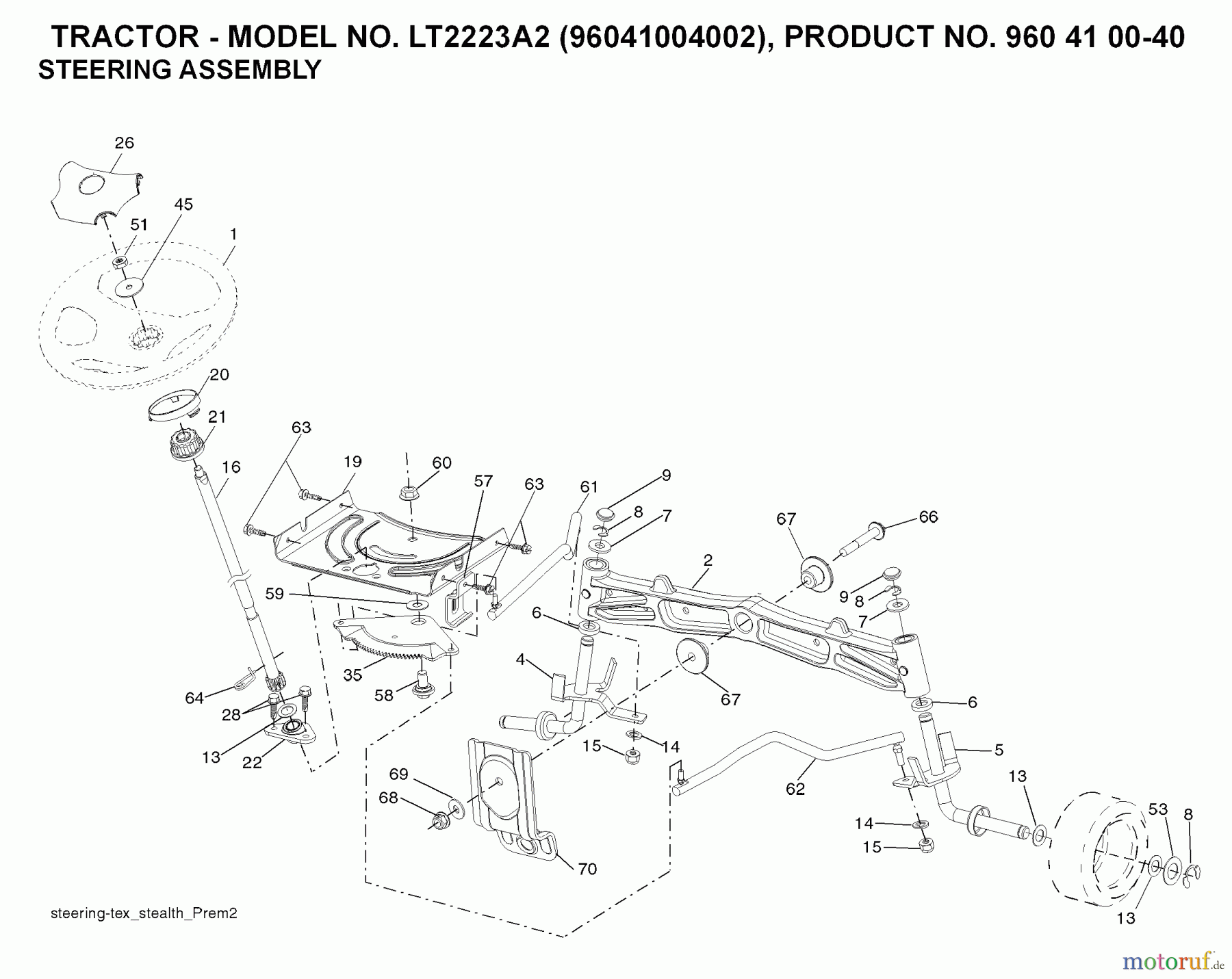  Jonsered Rasen  und Garten Traktoren LT2223 A2 (96041004103) - Jonsered Lawn & Garden Tractor (2008-01) STEERING