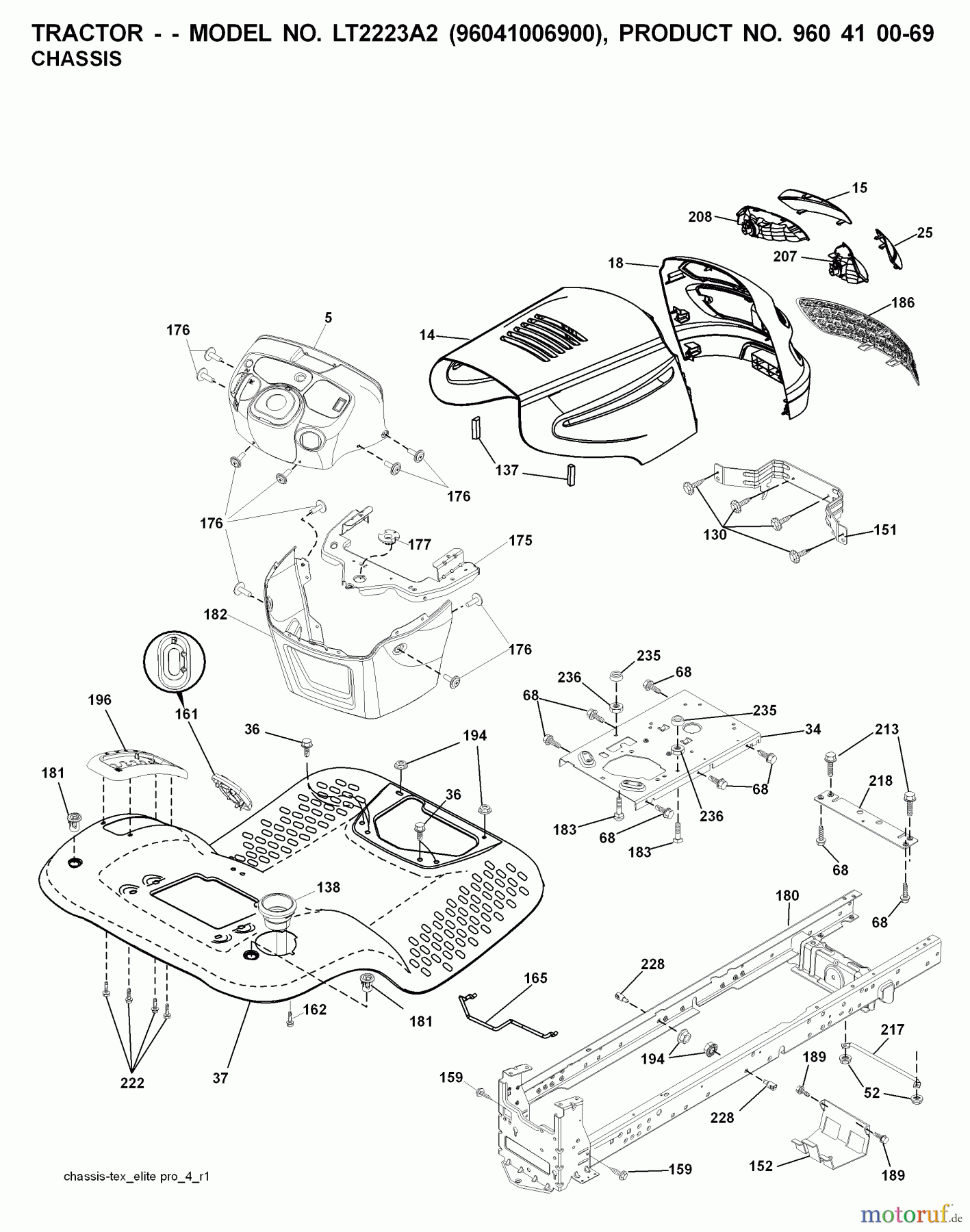 Jonsered Rasen und Garten Traktoren LT2223 A2 (96041006900) - Jonsered Lawn & Garden Tractor (2008-02) CHASSIS ENCLOSURES