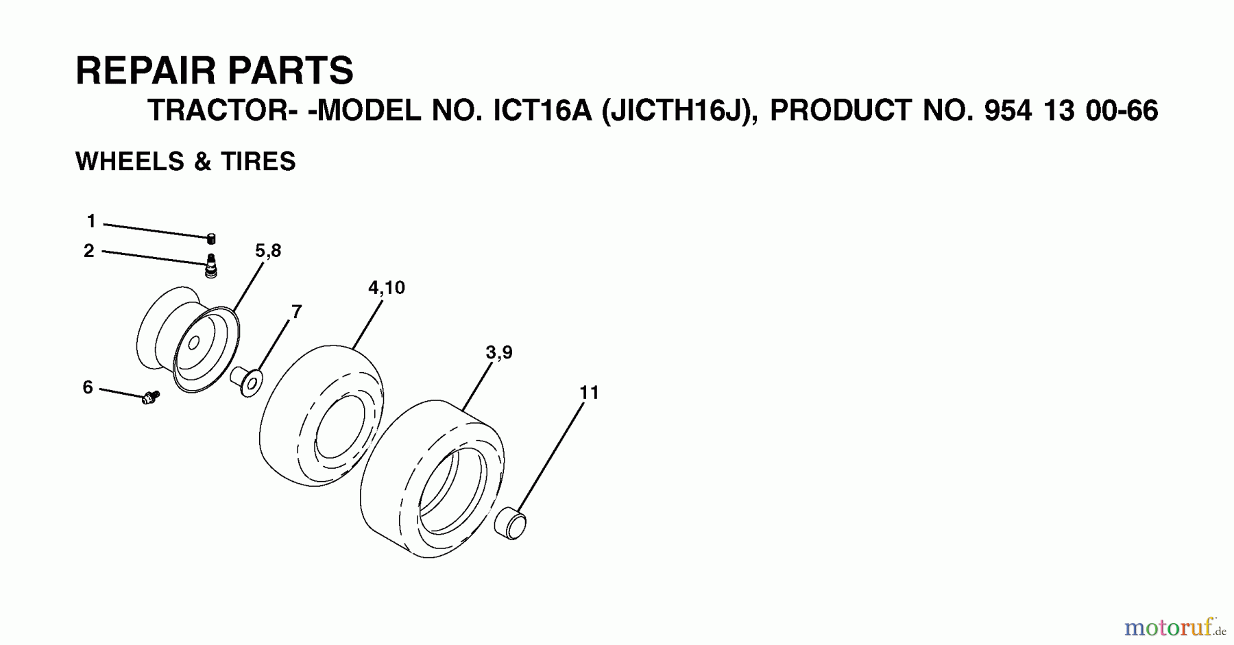  Jonsered Rasen  und Garten Traktoren ICT16A (JICTH16J, 954130066) - Jonsered Lawn & Garden Tractor (2002-06) WHEELS TIRES