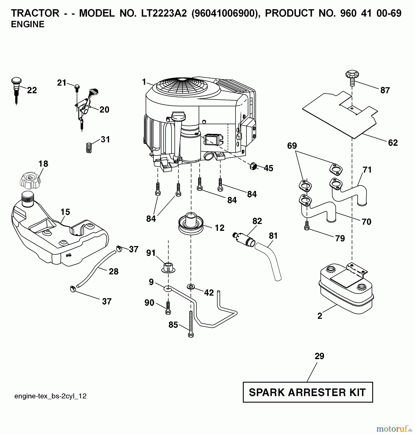 Jonsered Rasen und Garten Traktoren LT2223 A2 (96041006900) - Jonsered Lawn & Garden Tractor (2008-02) ENGINE