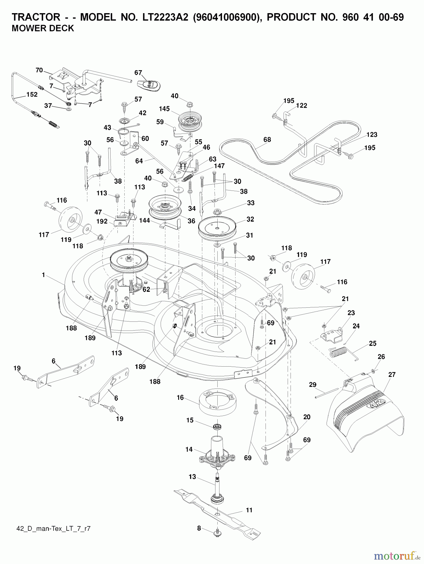 Jonsered Rasen und Garten Traktoren LT2223 A2 (96041006900) - Jonsered Lawn & Garden Tractor (2008-02) MOWER DECK / CUTTING DECK