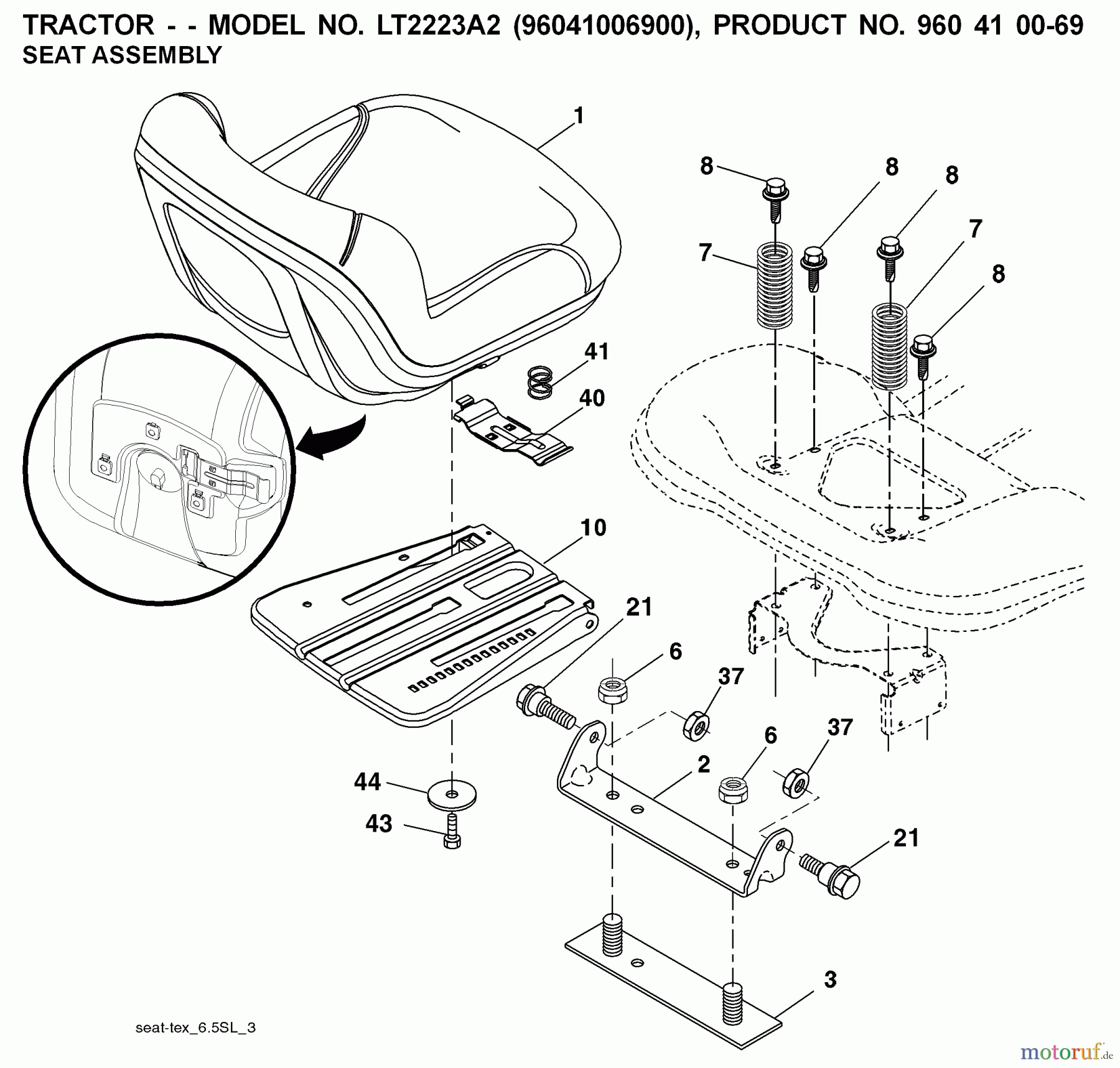 Jonsered Rasen und Garten Traktoren LT2223 A2 (96041006900) - Jonsered Lawn & Garden Tractor (2008-02) SEAT