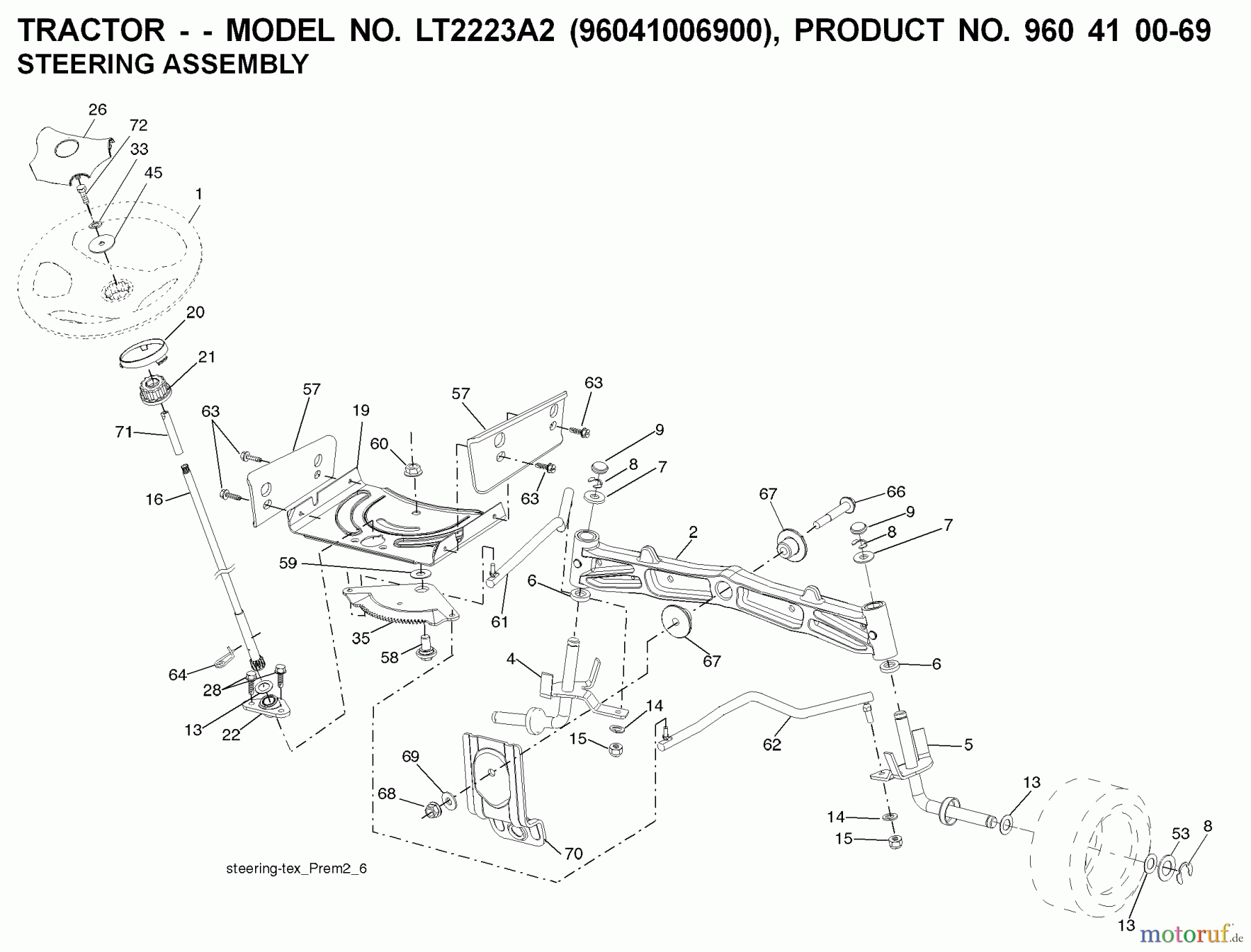 Jonsered Rasen und Garten Traktoren LT2223 A2 (96041006900) - Jonsered Lawn & Garden Tractor (2008-02) STEERING
