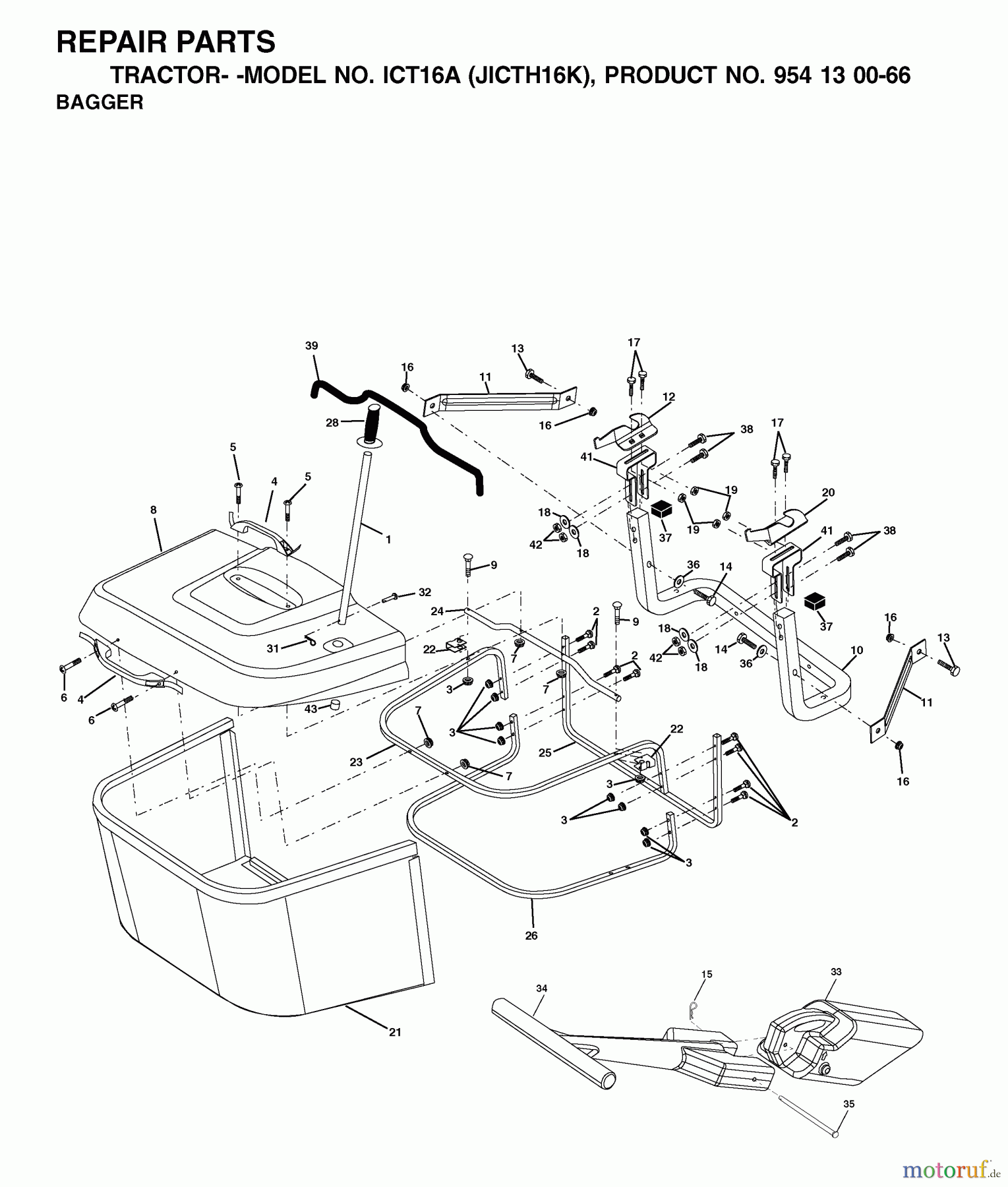 Jonsered Rasen und Garten Traktoren ICT16A (JICTH16K, 954130066) - Jonsered Lawn & Garden Tractor (2002-06) BAGGER