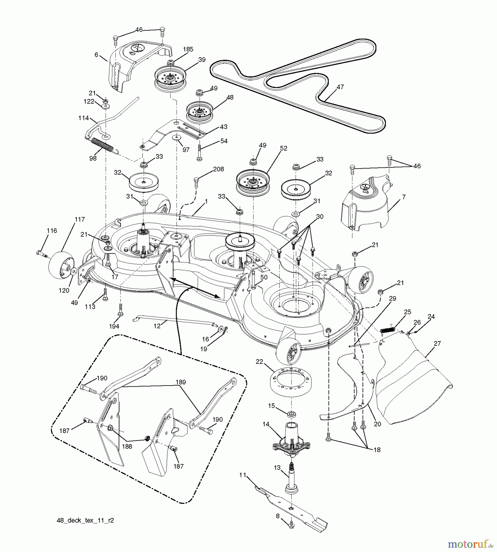 Jonsered Rasen und Garten Traktoren LT2223 A2 (96041011001) - Jonsered Lawn & Garden Tractor (2009-04) MOWER DECK / CUTTING DECK