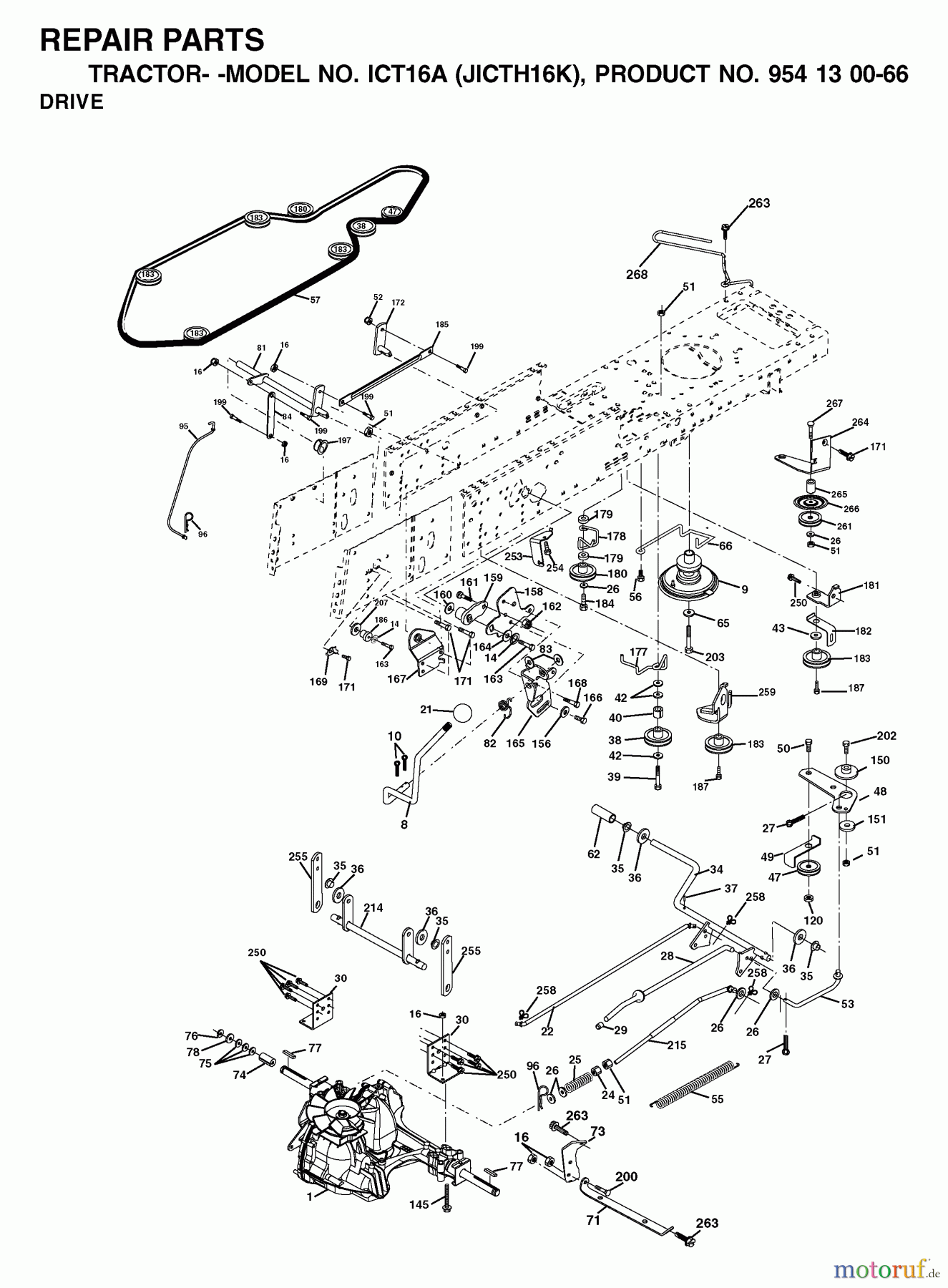 Jonsered Rasen und Garten Traktoren ICT16A (JICTH16K, 954130066) - Jonsered Lawn & Garden Tractor (2002-06) DRIVE