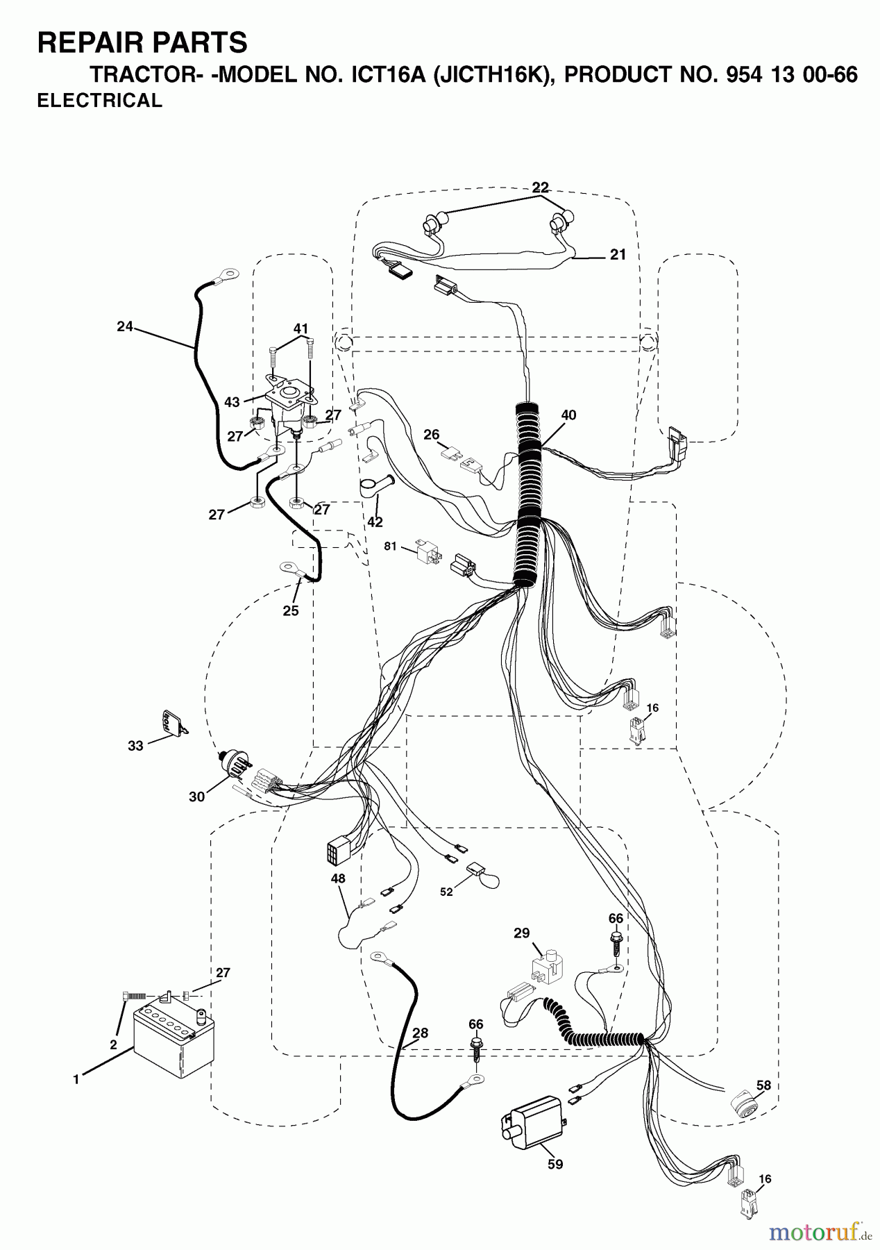 Jonsered Rasen und Garten Traktoren ICT16A (JICTH16K, 954130066) - Jonsered Lawn & Garden Tractor (2002-06) ELECTRICAL
