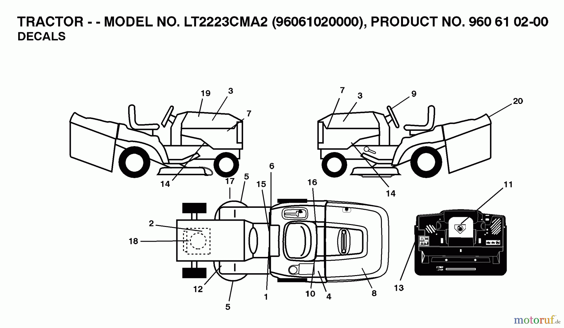 Jonsered Rasen und Garten Traktoren LT2223 CMA2 (96061020000) - Jonsered Lawn & Garden Tractor (2007-04) DECALS