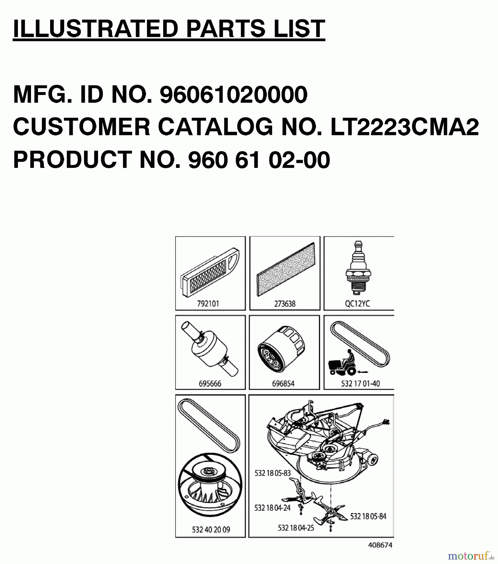  Jonsered Rasen  und Garten Traktoren LT2223 CMA2 (96061020000) - Jonsered Lawn & Garden Tractor (2007-04) FREQUENTLY USED PARTS