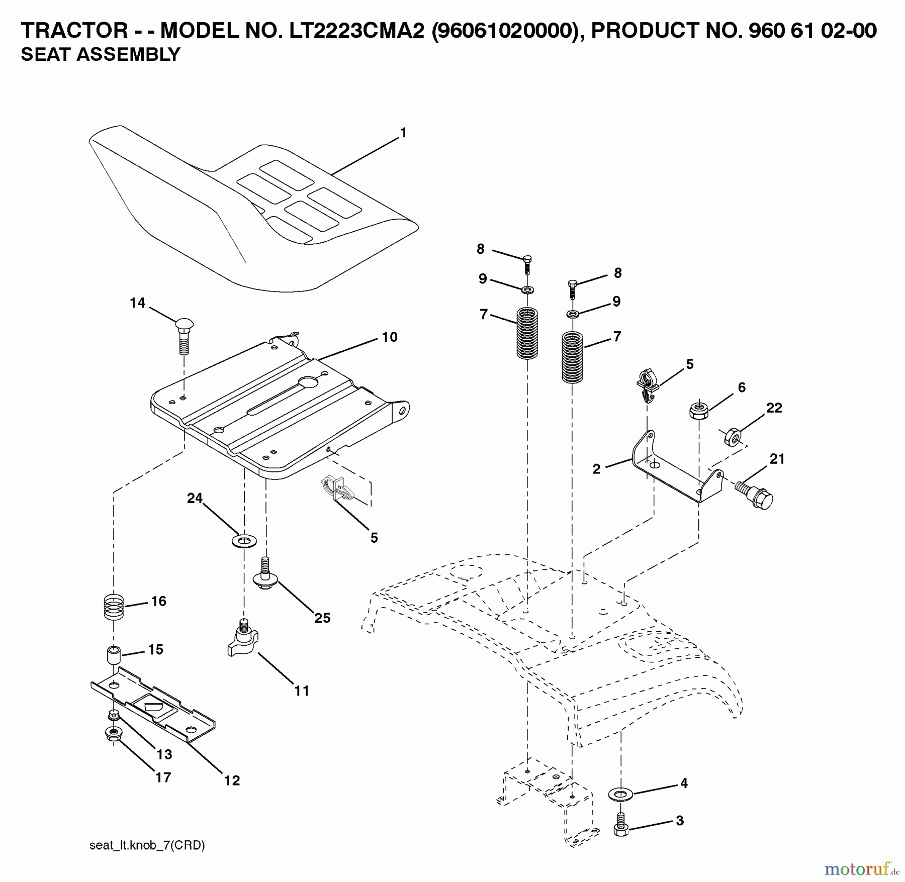 Jonsered Rasen  und Garten Traktoren LT2223 CMA2 (96061020000) - Jonsered Lawn & Garden Tractor (2007-04) SEAT