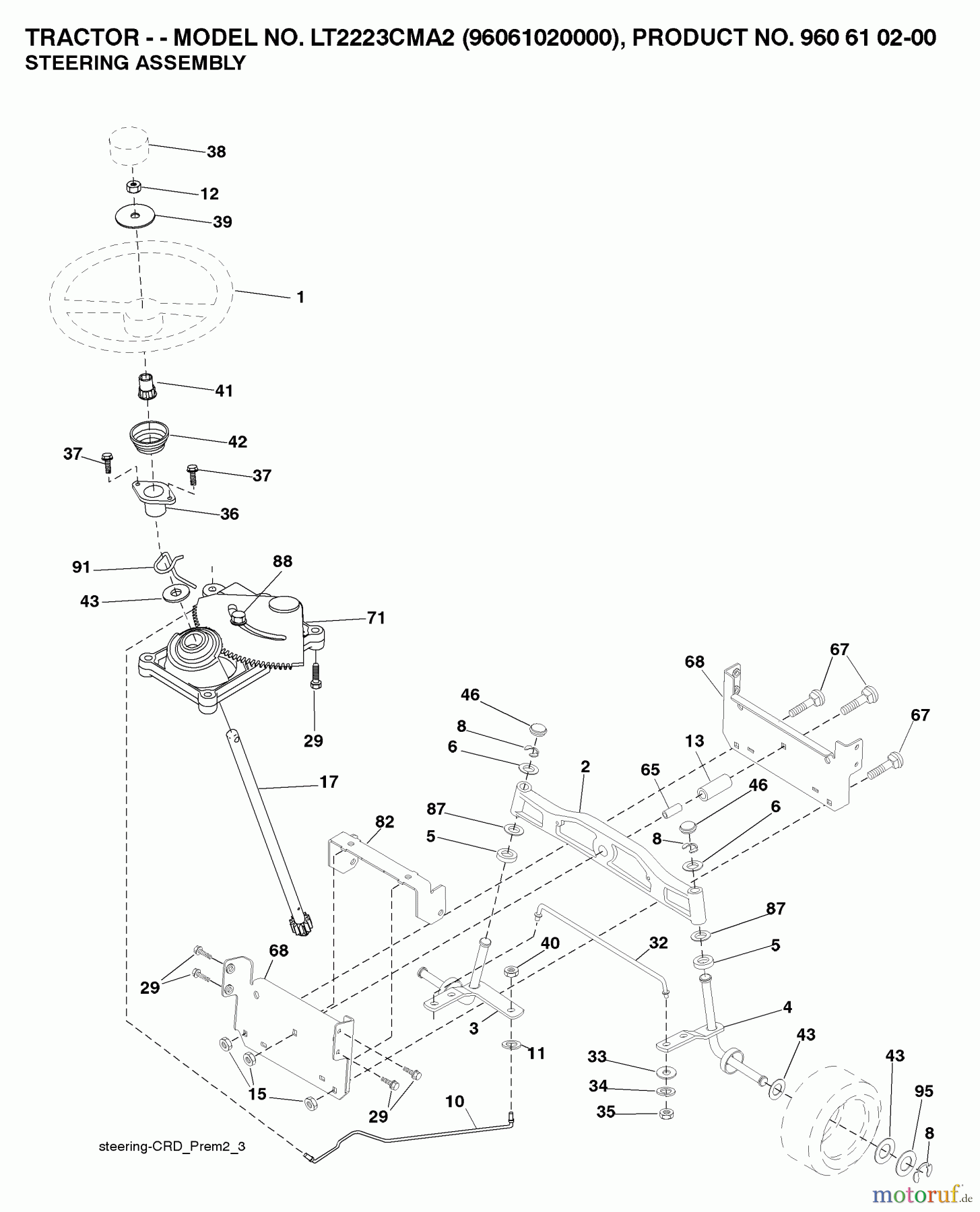 Jonsered Rasen und Garten Traktoren LT2223 CMA2 (96061020000) - Jonsered Lawn & Garden Tractor (2007-04) STEERING