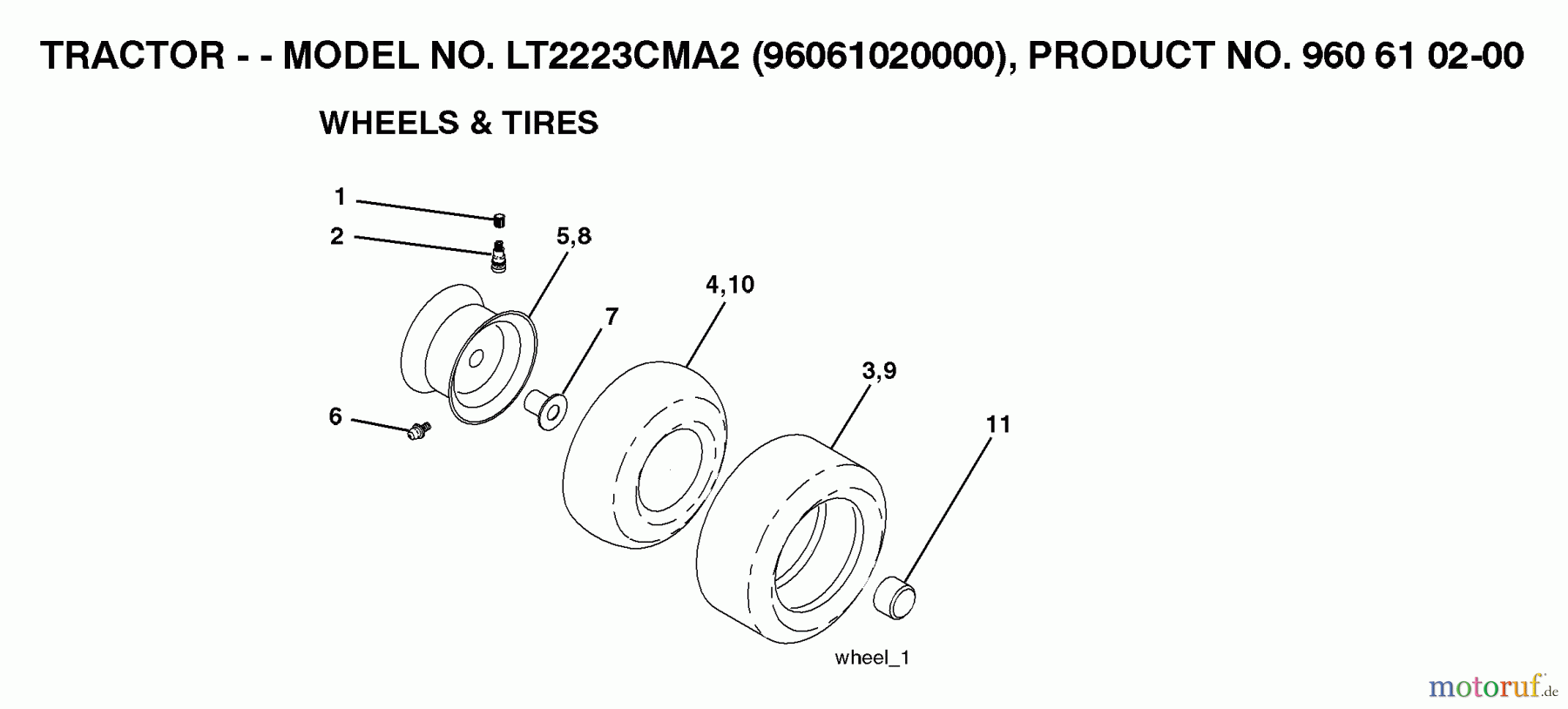 Jonsered Rasen und Garten Traktoren LT2223 CMA2 (96061020000) - Jonsered Lawn & Garden Tractor (2007-04) WHEELS TIRES
