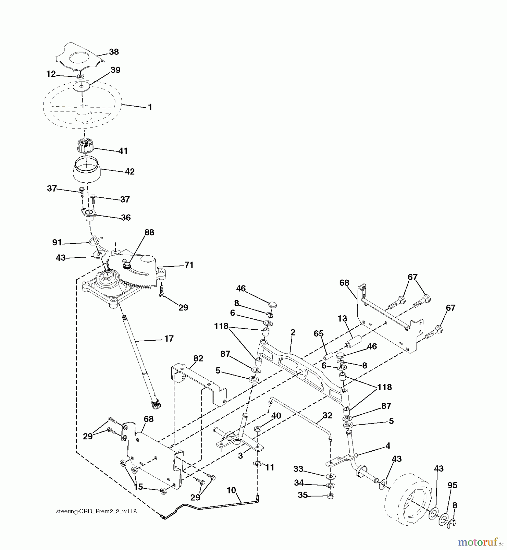 Jonsered Rasen und Garten Traktoren LT2223 CMA2 (96061020002) - Jonsered Lawn & Garden Tractor (2007-09) STEERING
