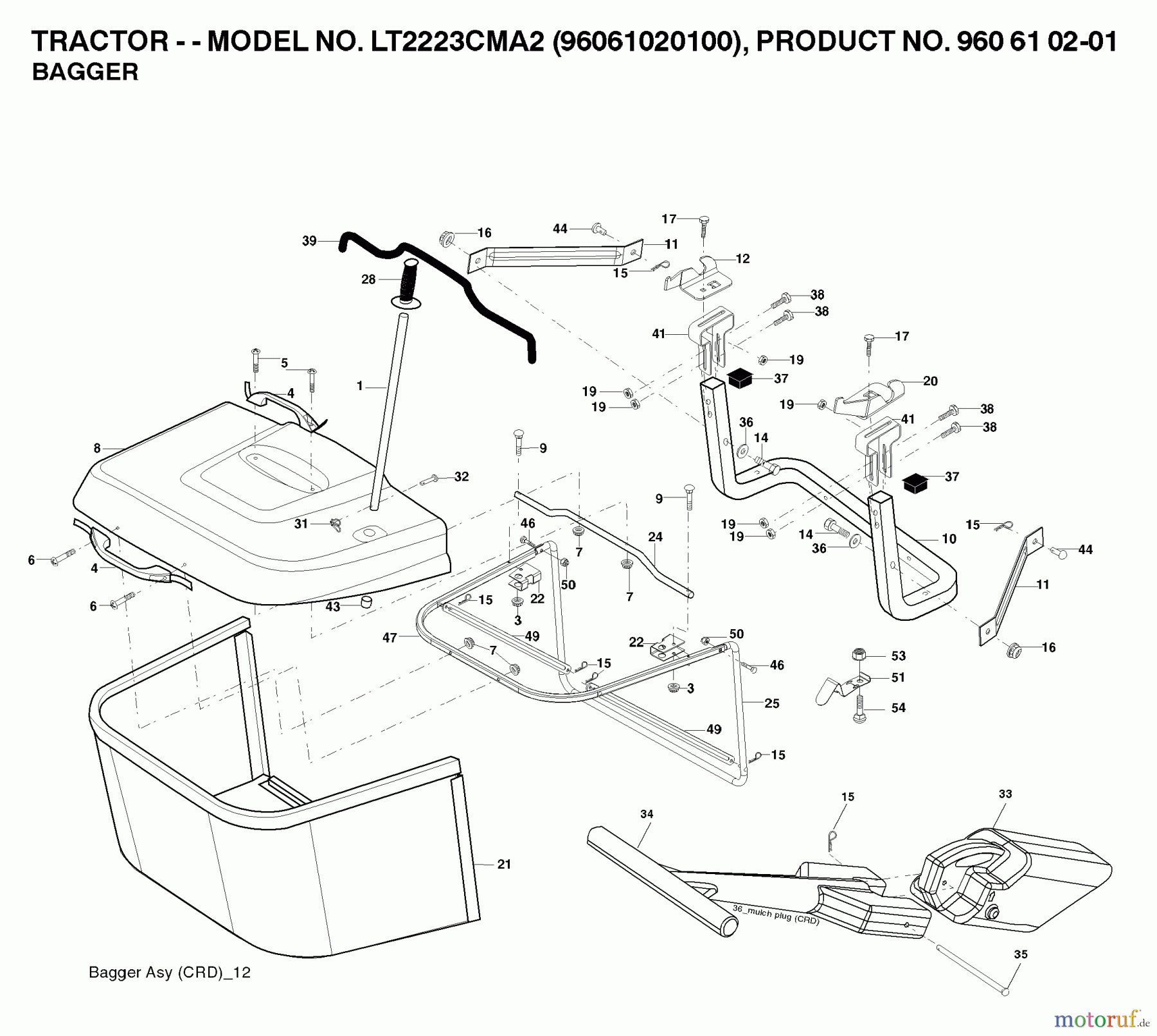  Jonsered Rasen  und Garten Traktoren LT2223 CMA2 (96061020100) - Jonsered Lawn & Garden Tractor (2007-02) BAGGER