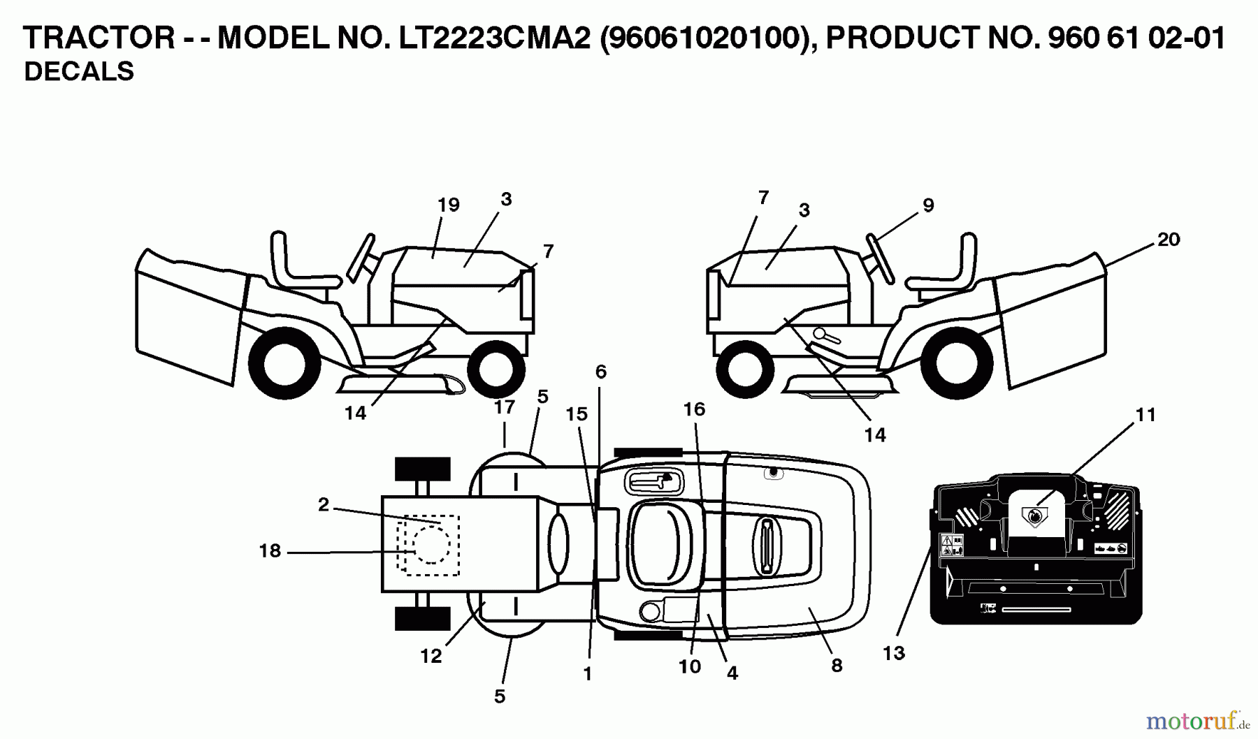 Jonsered Rasen und Garten Traktoren LT2223 CMA2 (96061020100) - Jonsered Lawn & Garden Tractor (2007-02) DECALS