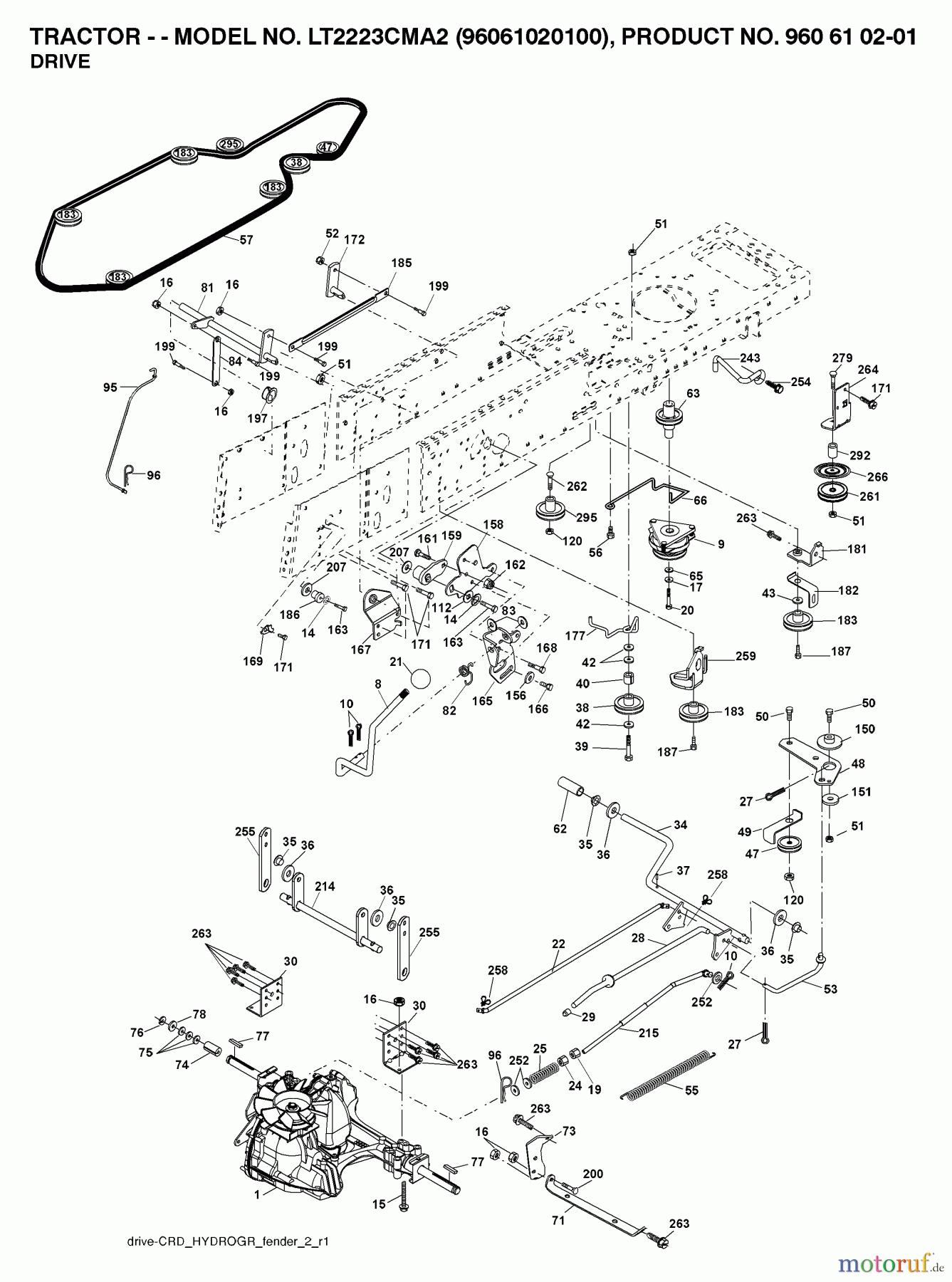 Jonsered Rasen und Garten Traktoren LT2223 CMA2 (96061020100) - Jonsered Lawn & Garden Tractor (2007-02) DRIVE