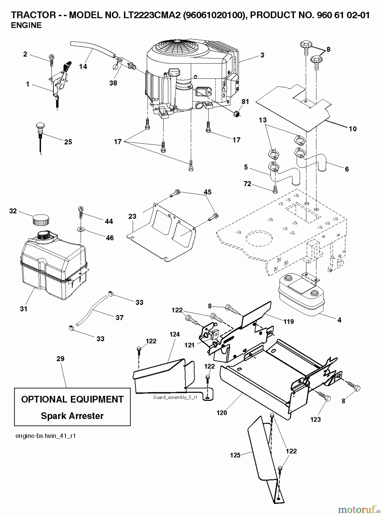  Jonsered Rasen  und Garten Traktoren LT2223 CMA2 (96061020100) - Jonsered Lawn & Garden Tractor (2007-02) ENGINE