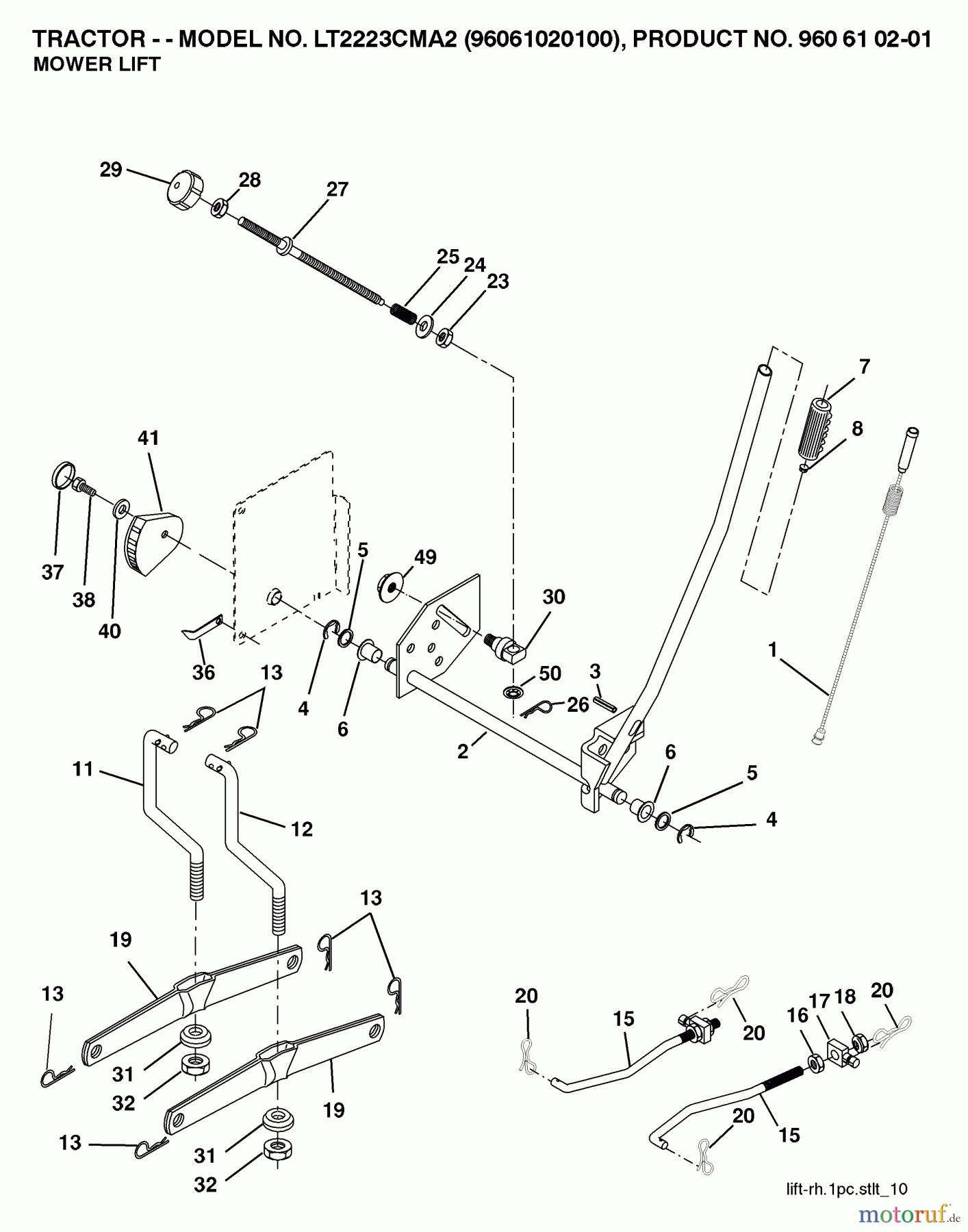  Jonsered Rasen  und Garten Traktoren LT2223 CMA2 (96061020100) - Jonsered Lawn & Garden Tractor (2007-02) MOWER LIFT / DECK LIFT