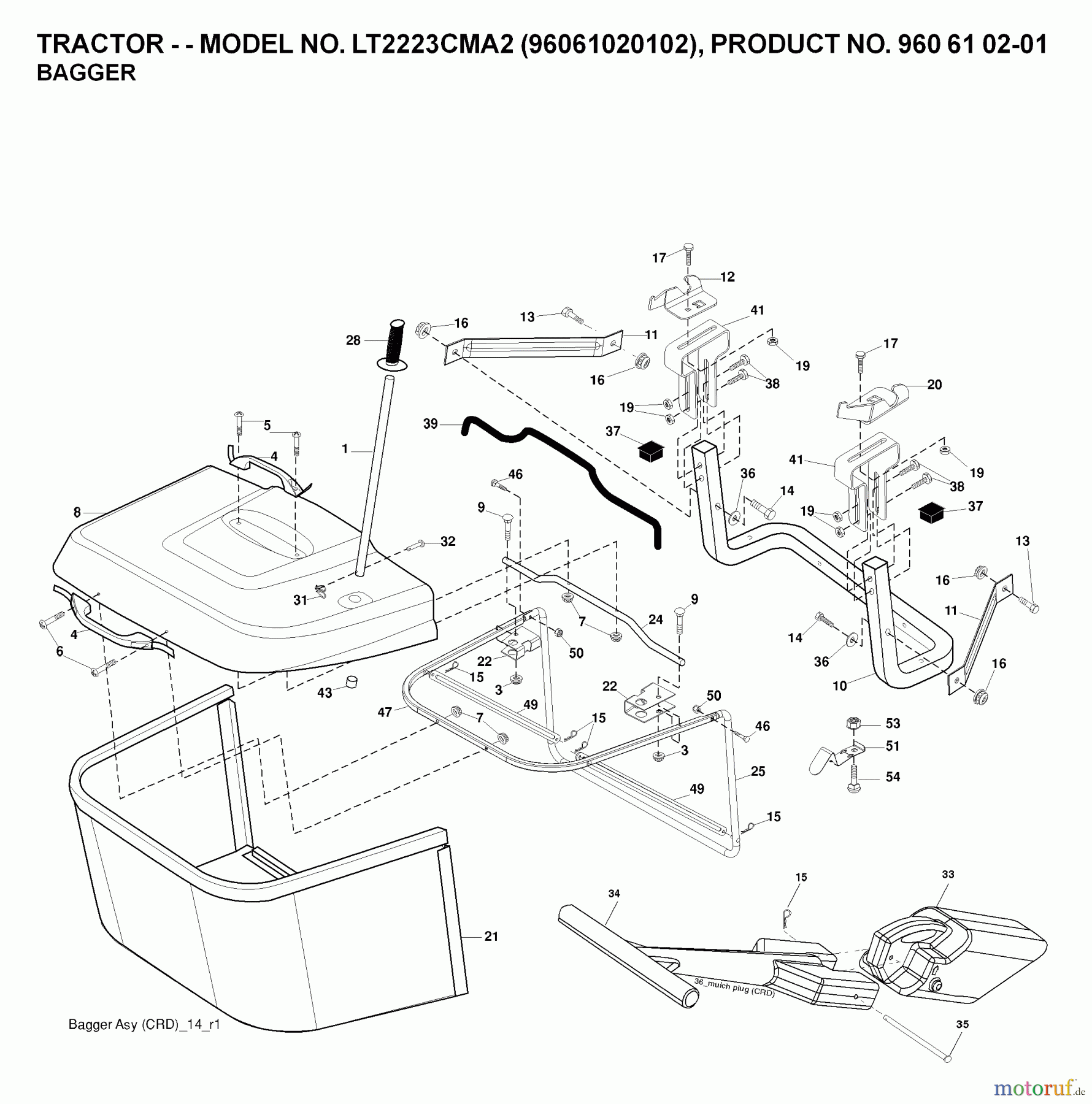 Jonsered Rasen und Garten Traktoren LT2223 CMA2 (96061020102) - Jonsered Lawn & Garden Tractor (2007-10) BAGGER