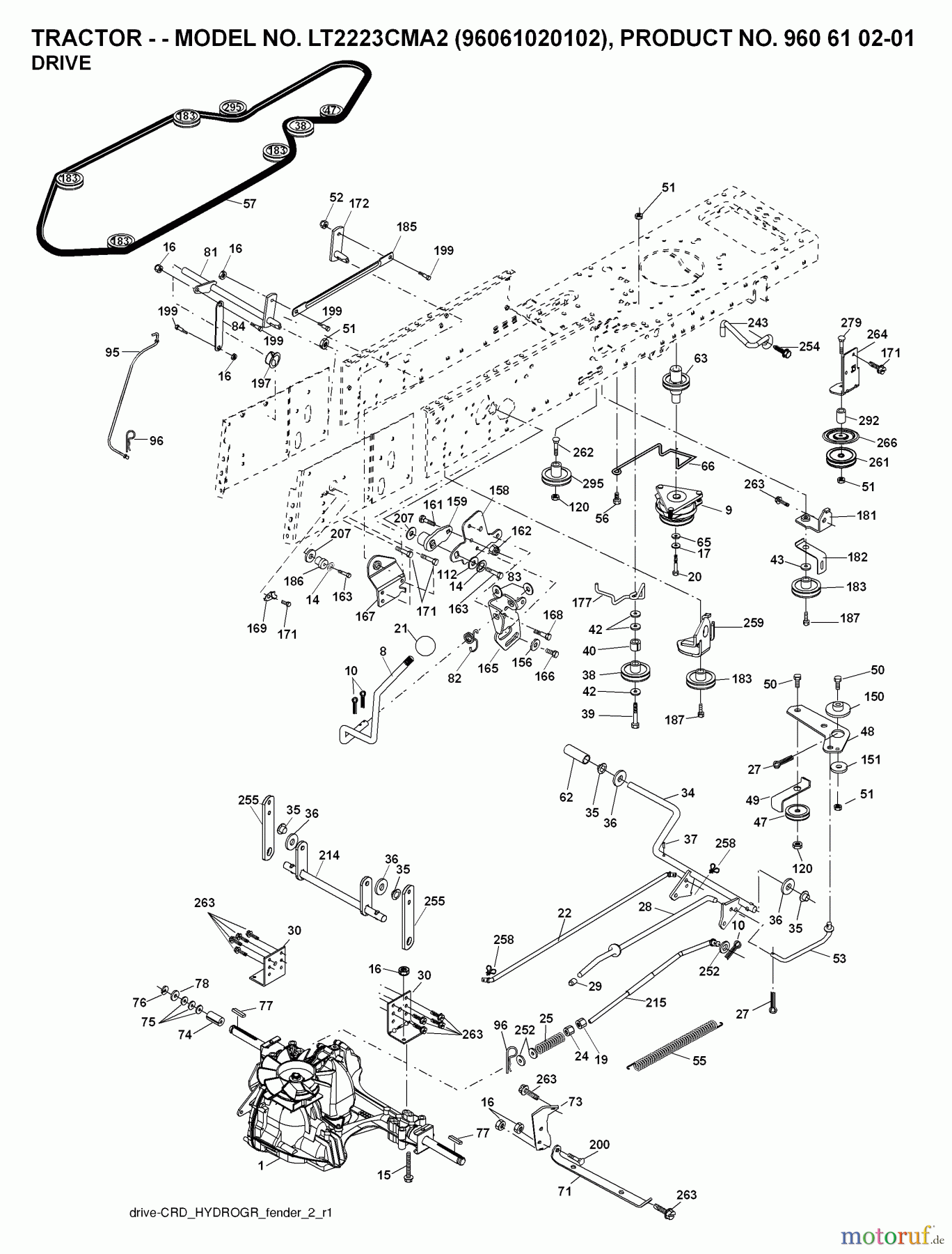 Jonsered Rasen und Garten Traktoren LT2223 CMA2 (96061020102) - Jonsered Lawn & Garden Tractor (2007-10) DRIVE