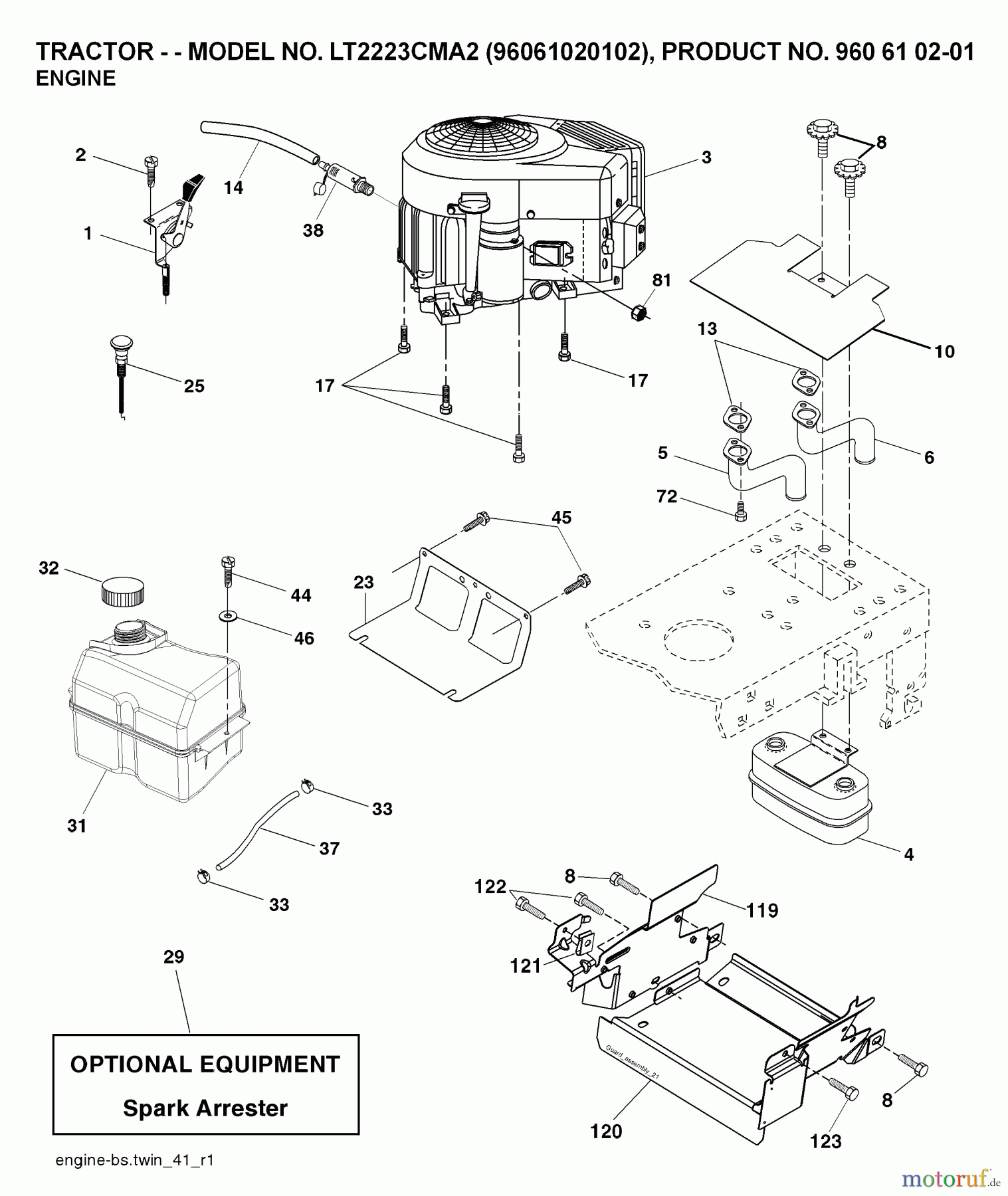 Jonsered Rasen  und Garten Traktoren LT2223 CMA2 (96061020102) - Jonsered Lawn & Garden Tractor (2007-10) ENGINE